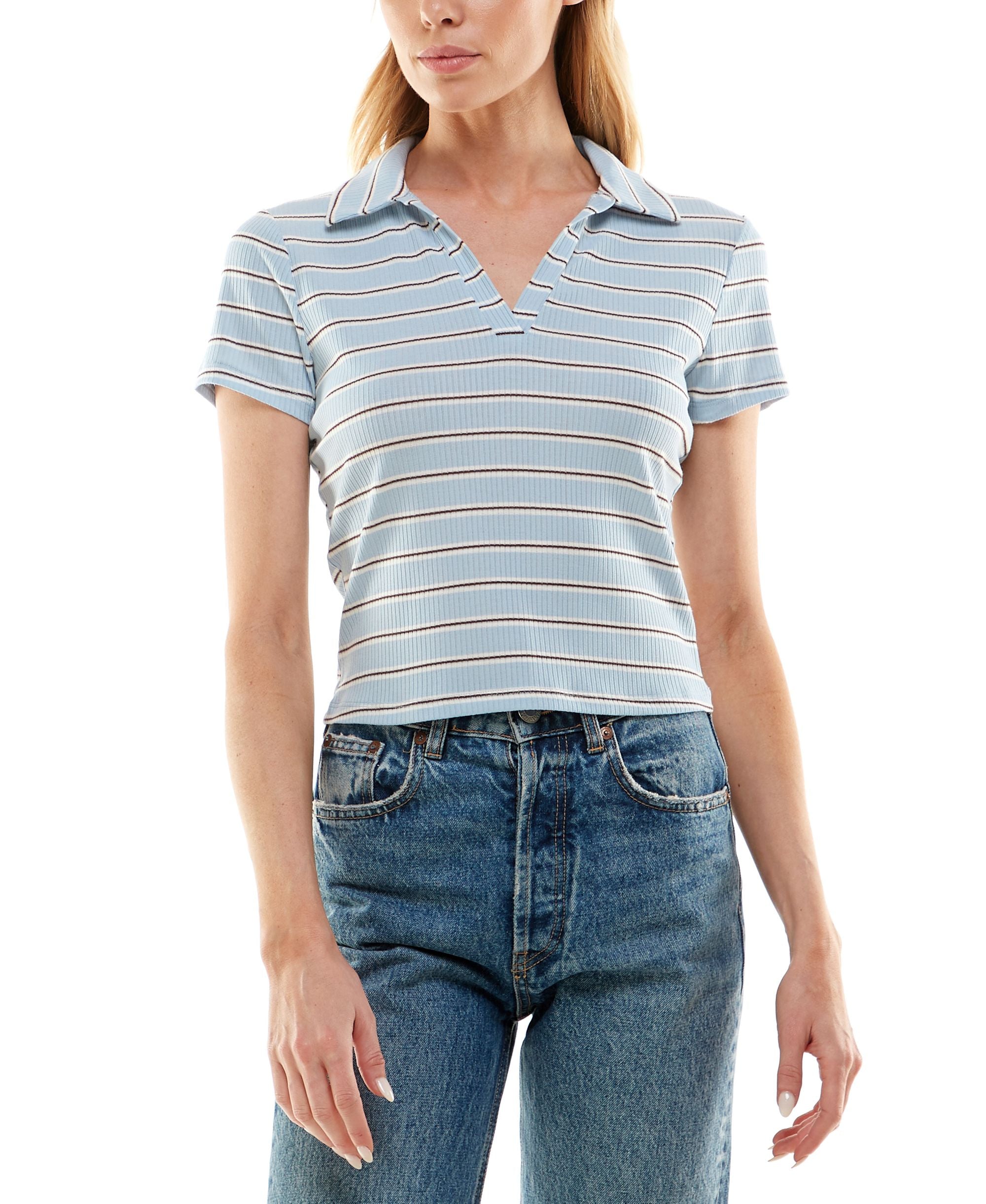 Juniors' Ribbed Polo T-Shirt