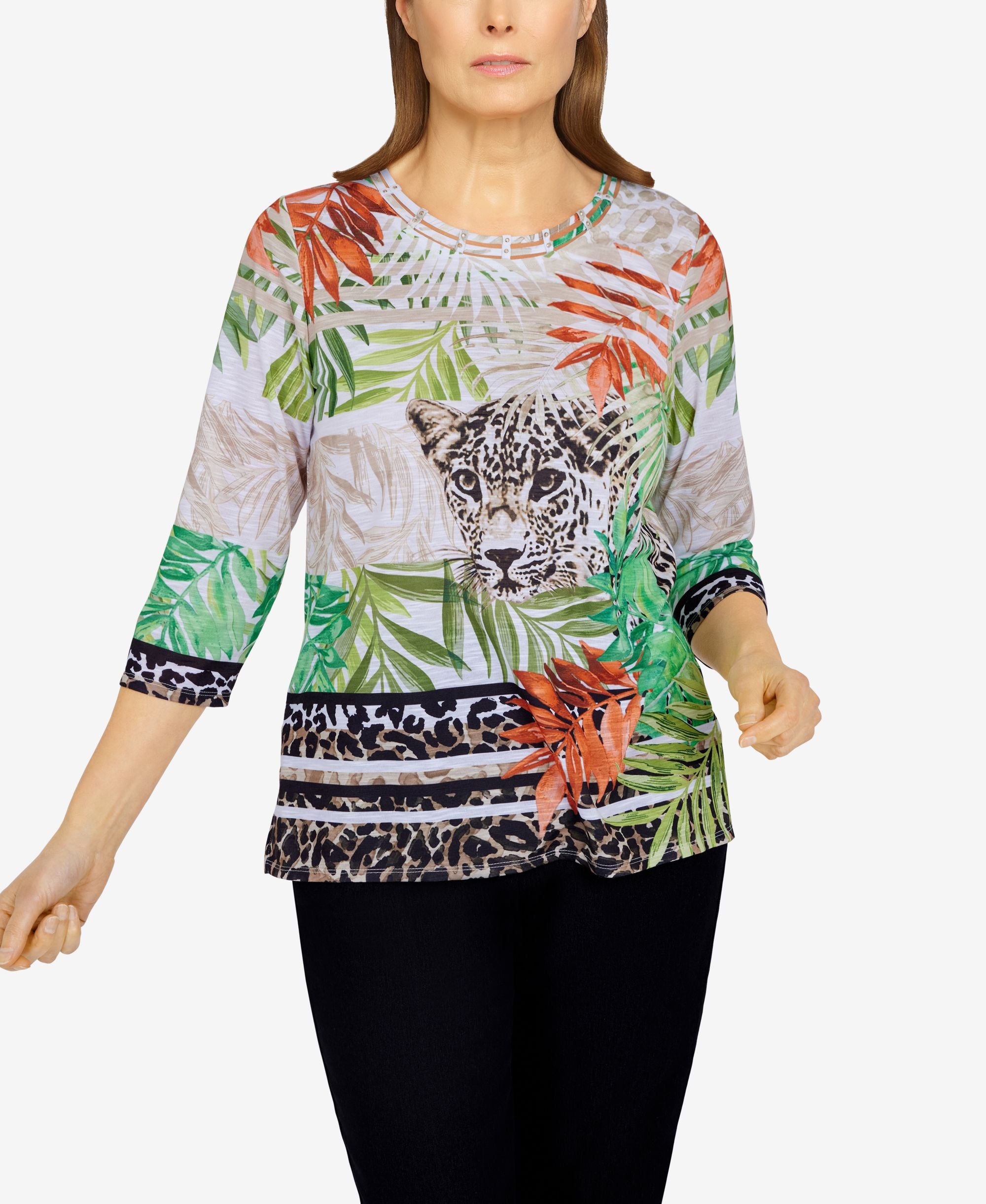 Womens Second Nature Cheetah Stripe Tropical Top