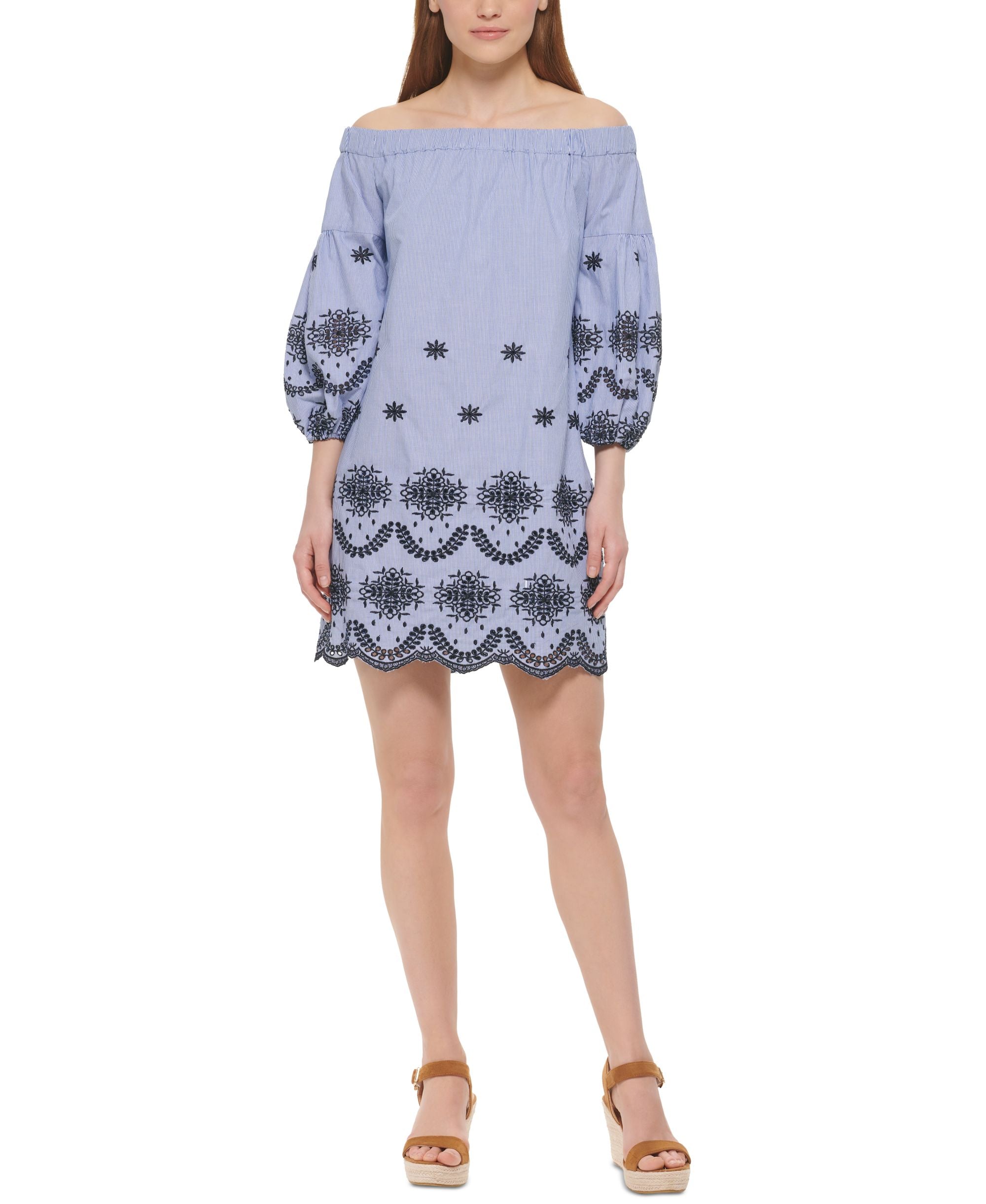 Vince Camuto Womens Cotton Eyelet Off The Shoulder Dress
