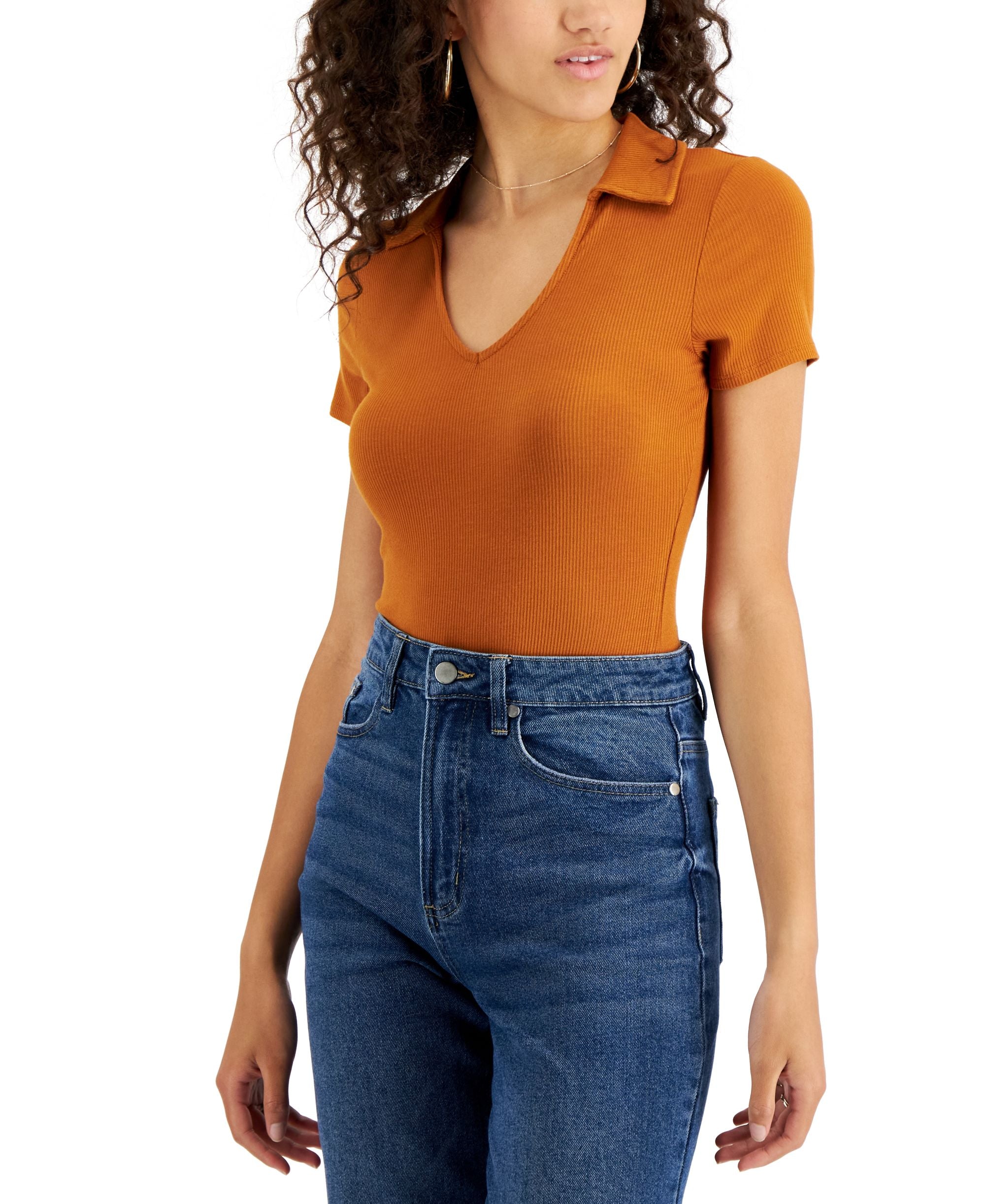Juniors' Ribbed Collared Bodysuit