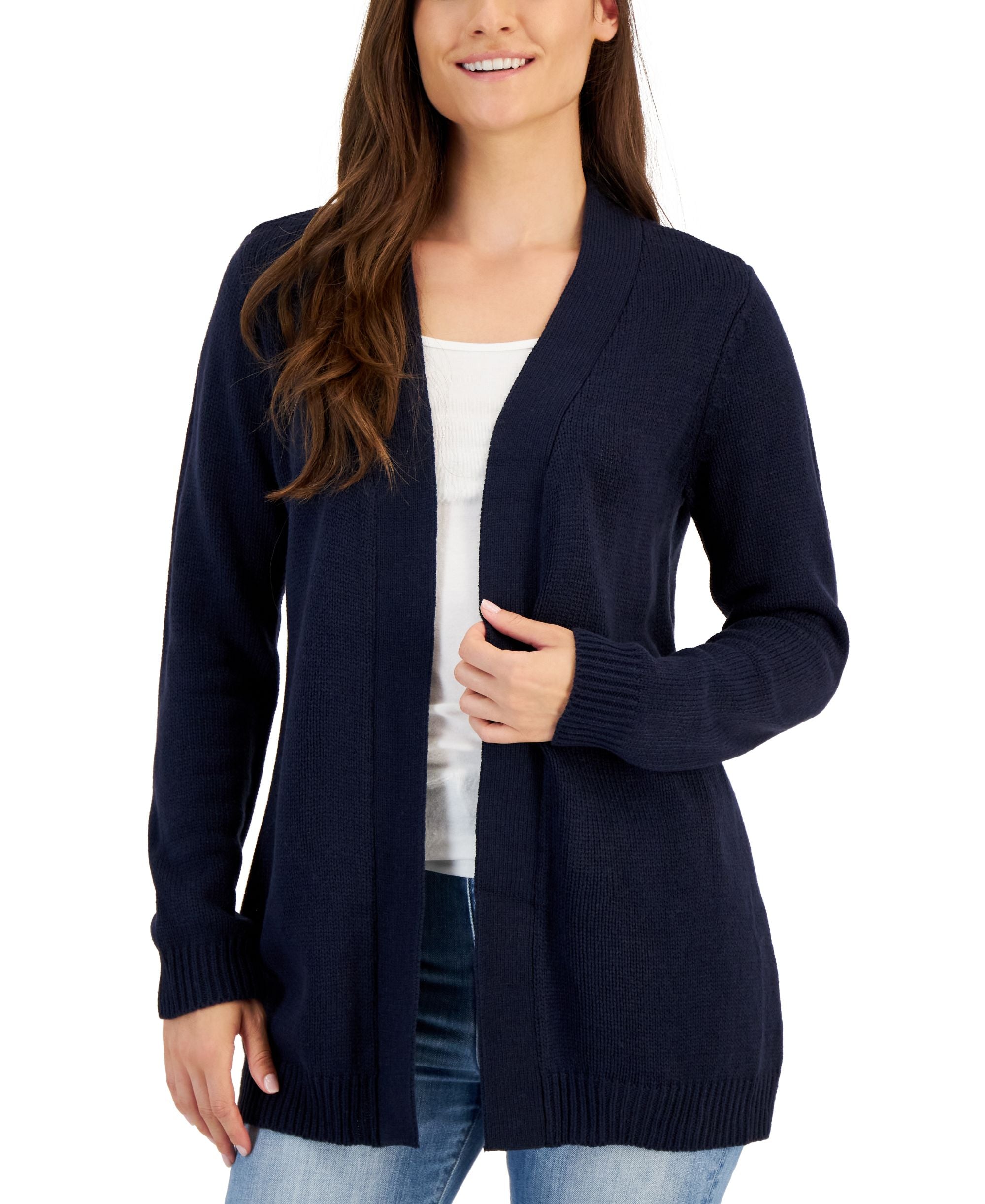 Karen Scott Womens Open Front Cardigan