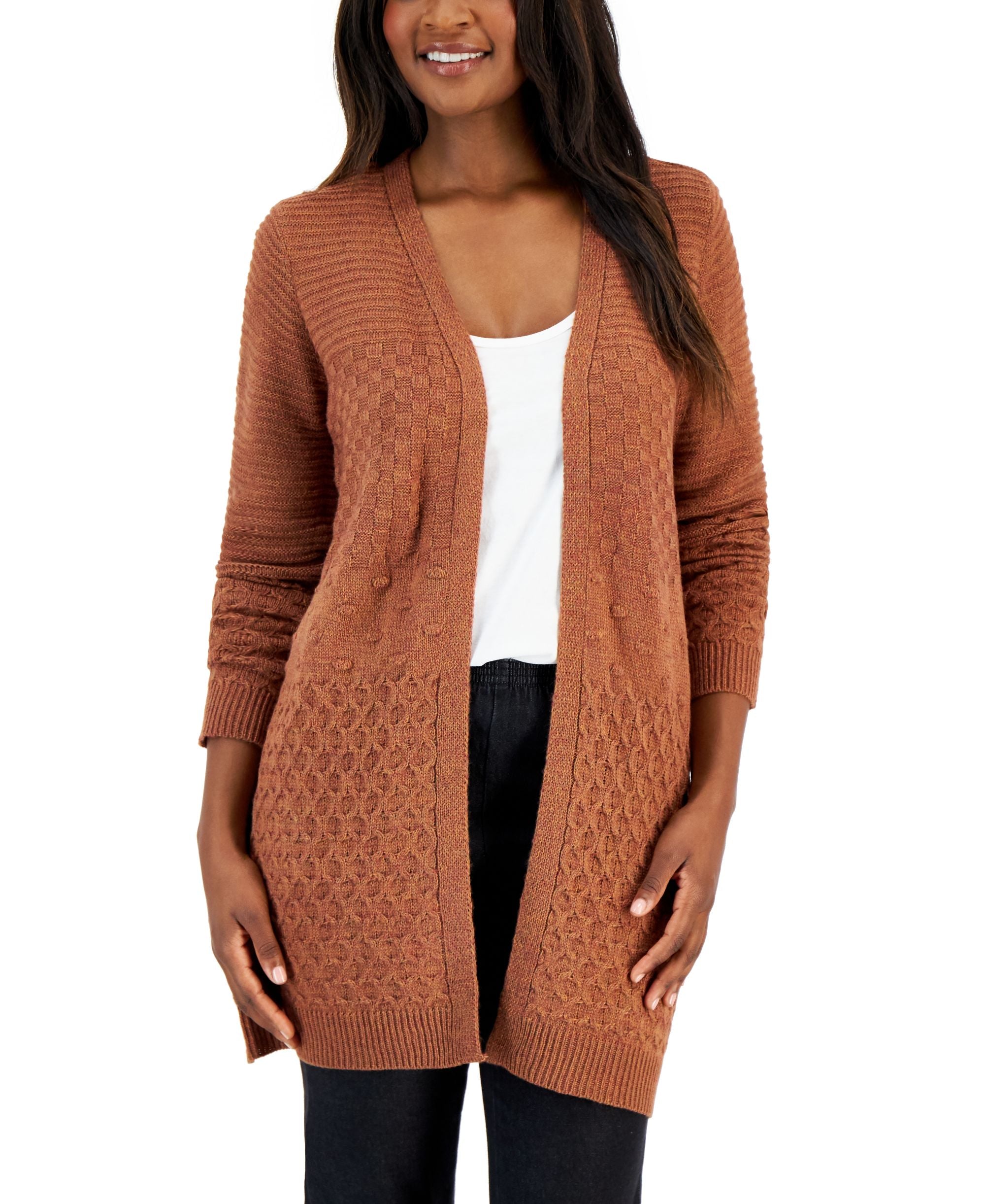 Karen Scott Petite Turbo Textured Cardigan