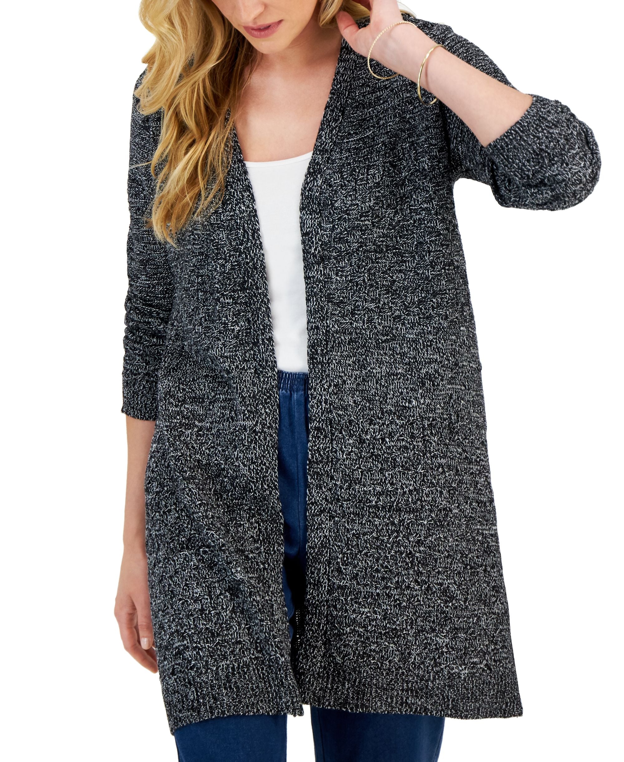 Karen Scott Womens Turbo Popcorn Knit Cardigan