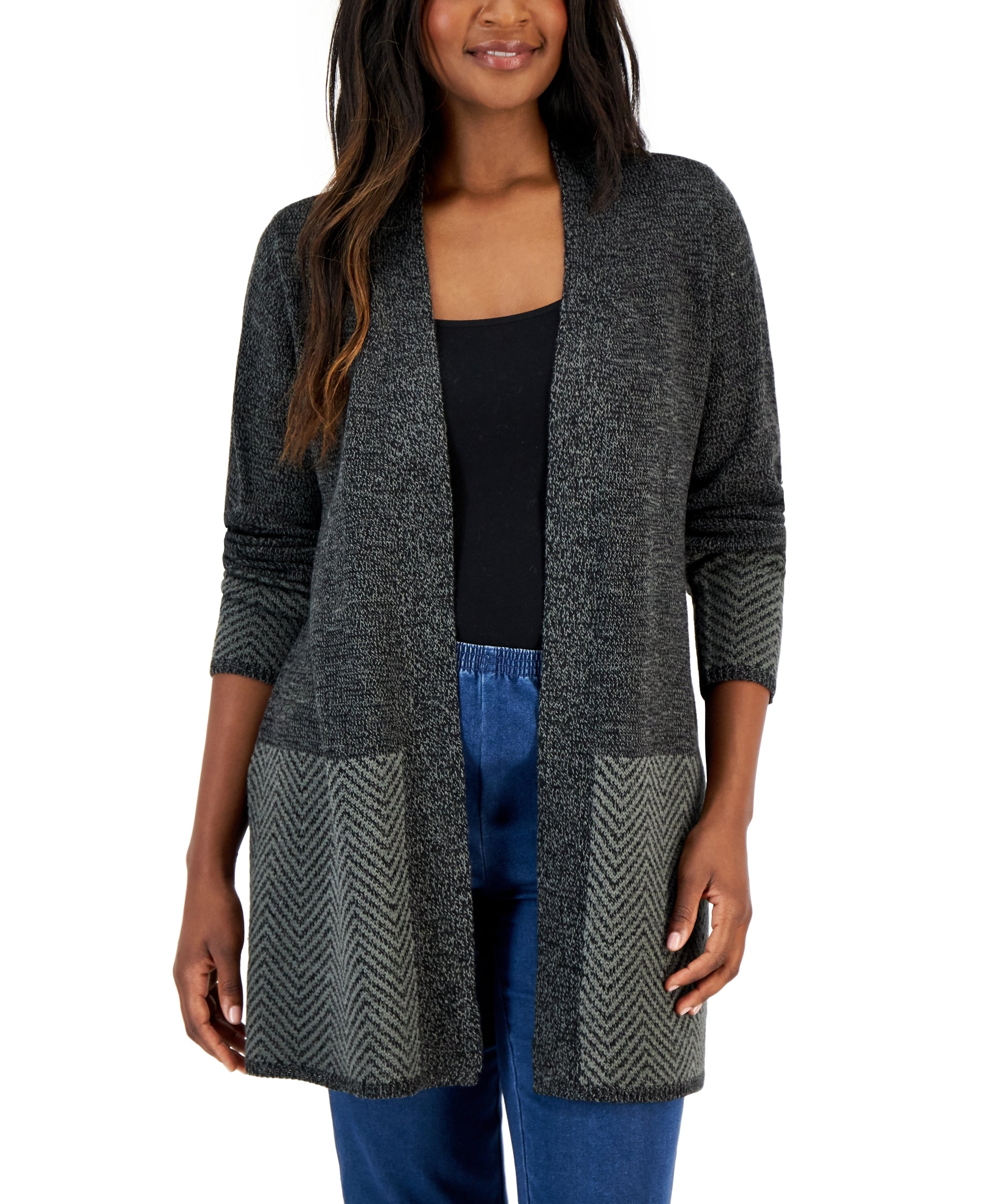 Women's Cotton Turbo-Print Cardigan Black Combo L