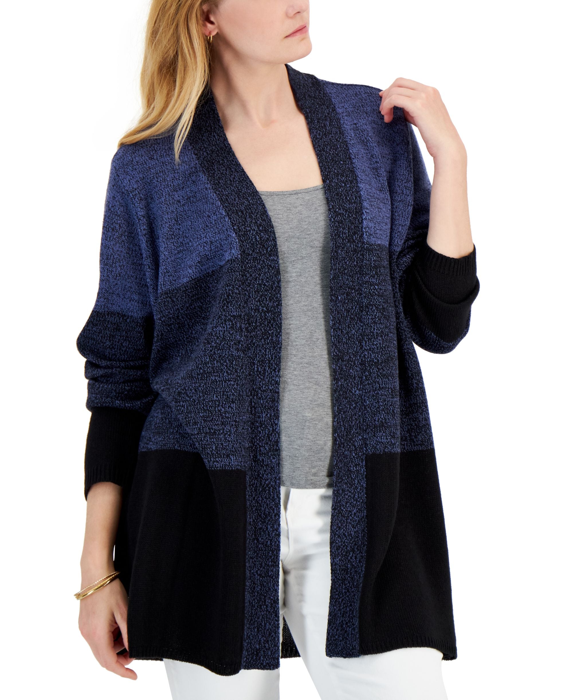 Karen Scott Womens Turbo Colorblocked Cardigan