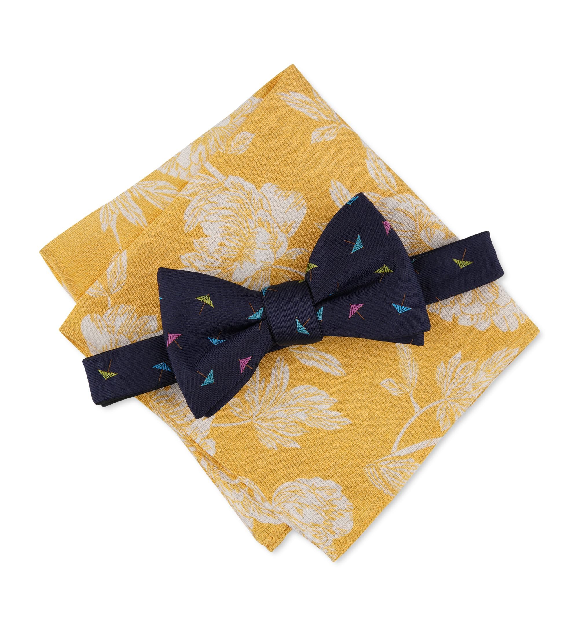 Men's Cocktail Umbrellas Bow Tie & Pocket Square Set