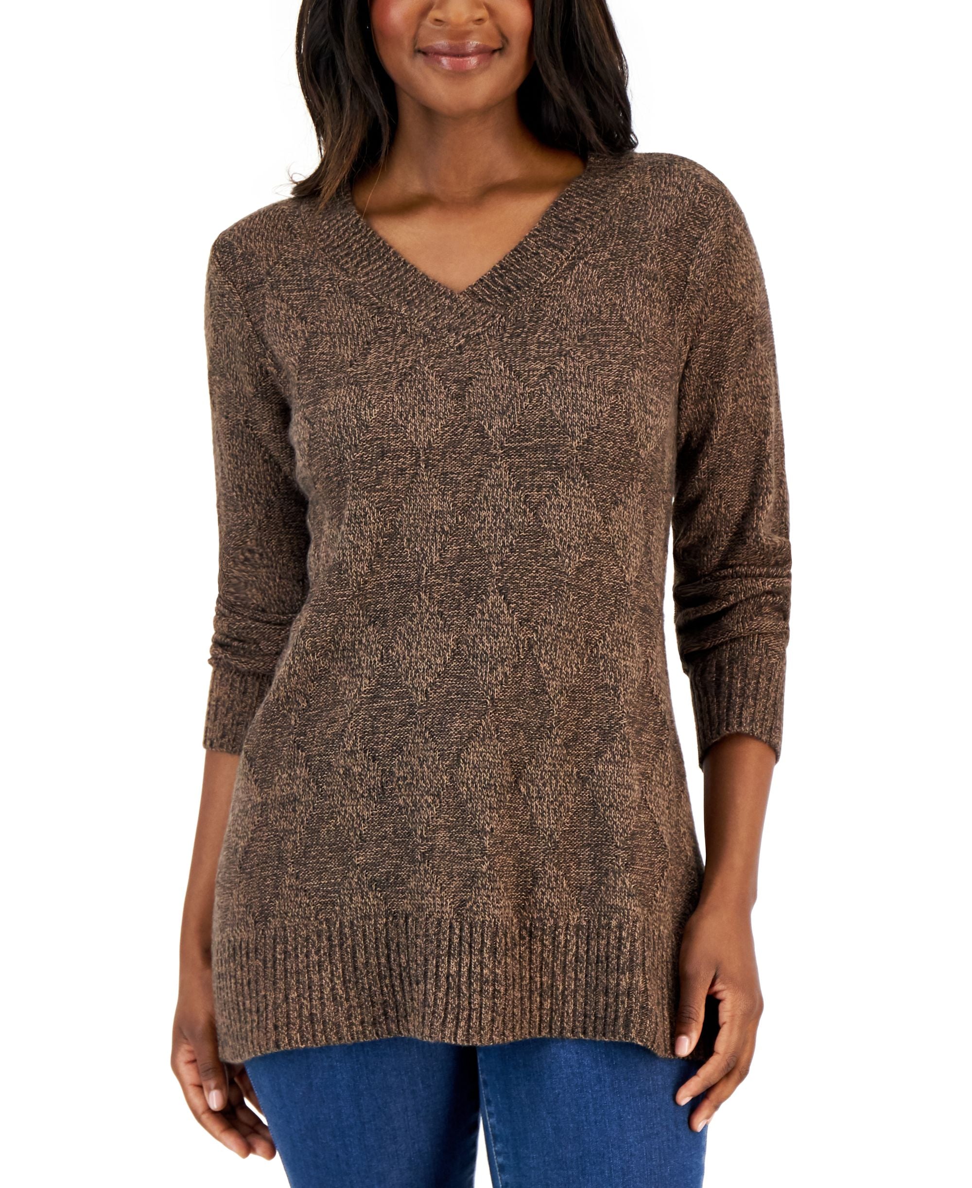 Karen Scott Womens Turbo Box Stitch Sweater