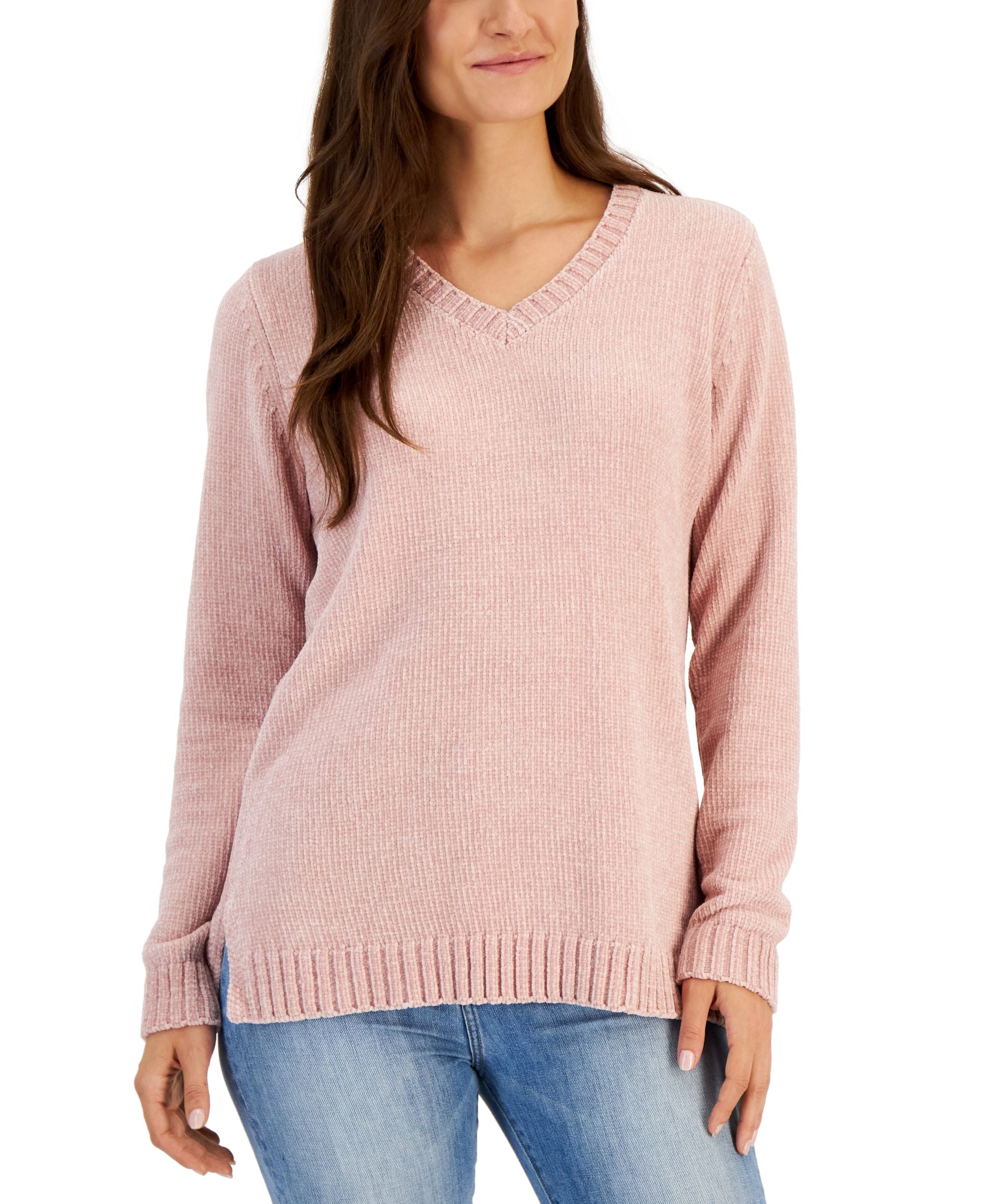 Karen Scott Petite Chenille V Neck Sweater