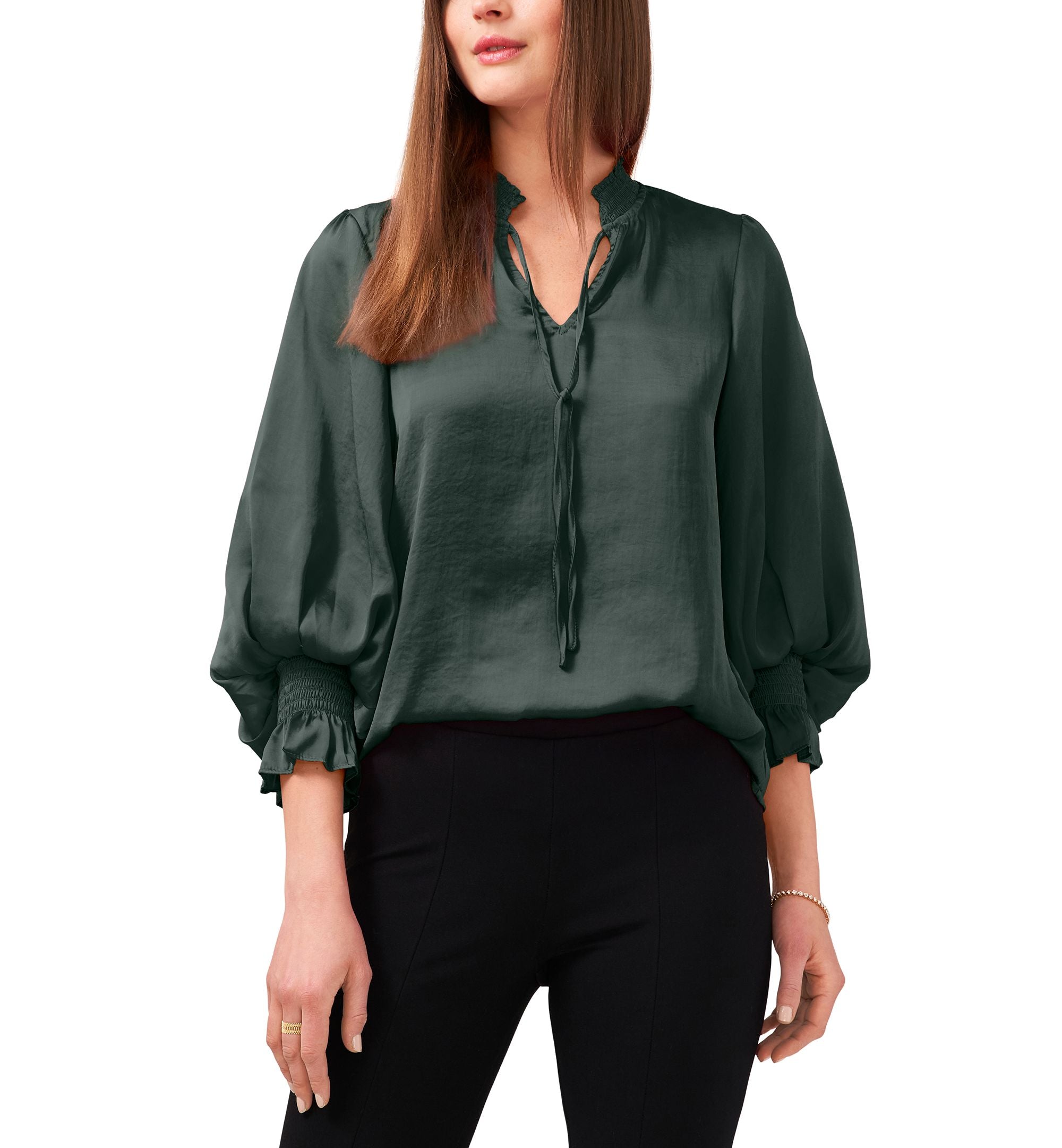 Split-Neck Smocked Blouse