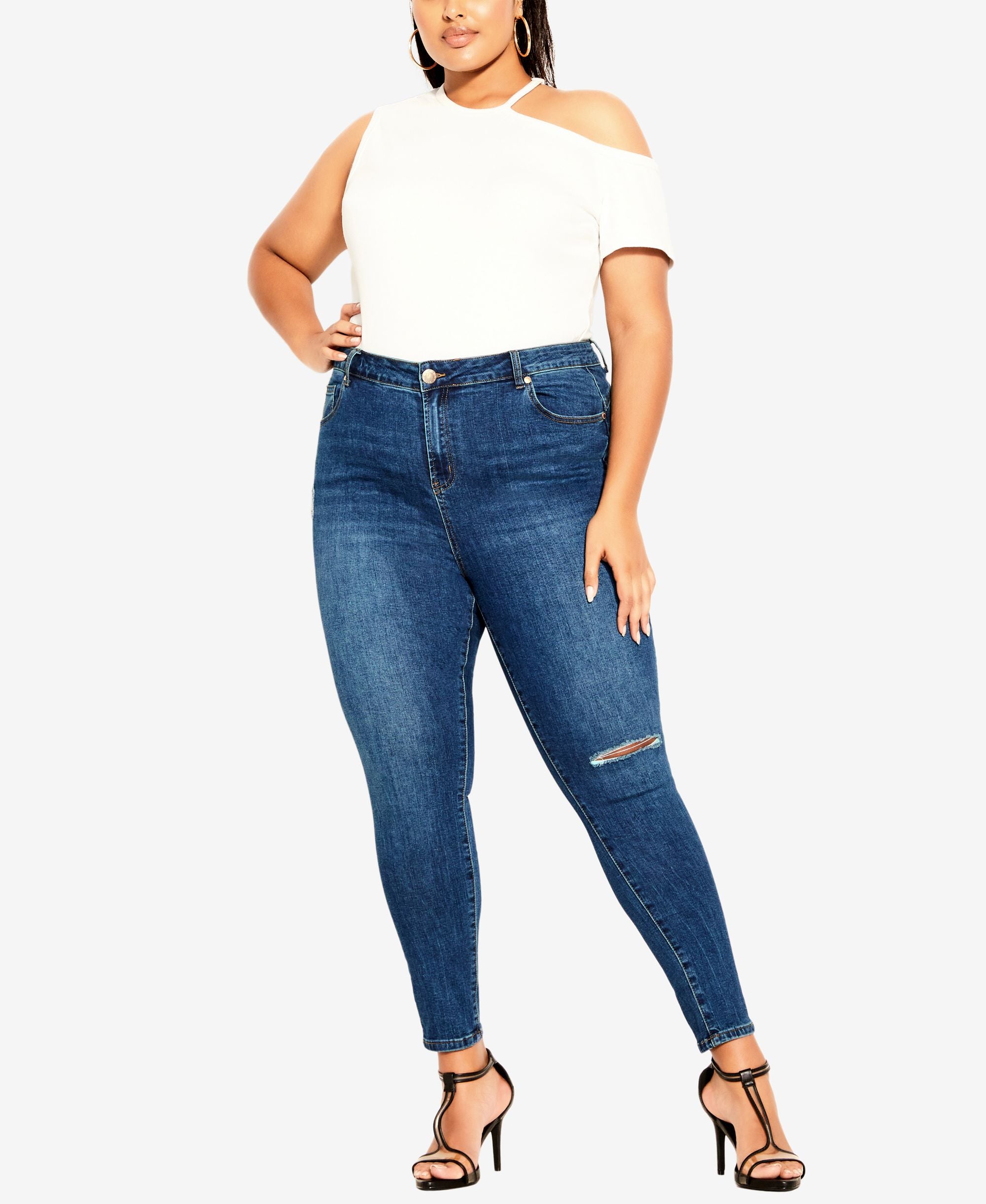 City Chic Spirit Crop Jeans in Mid Denim