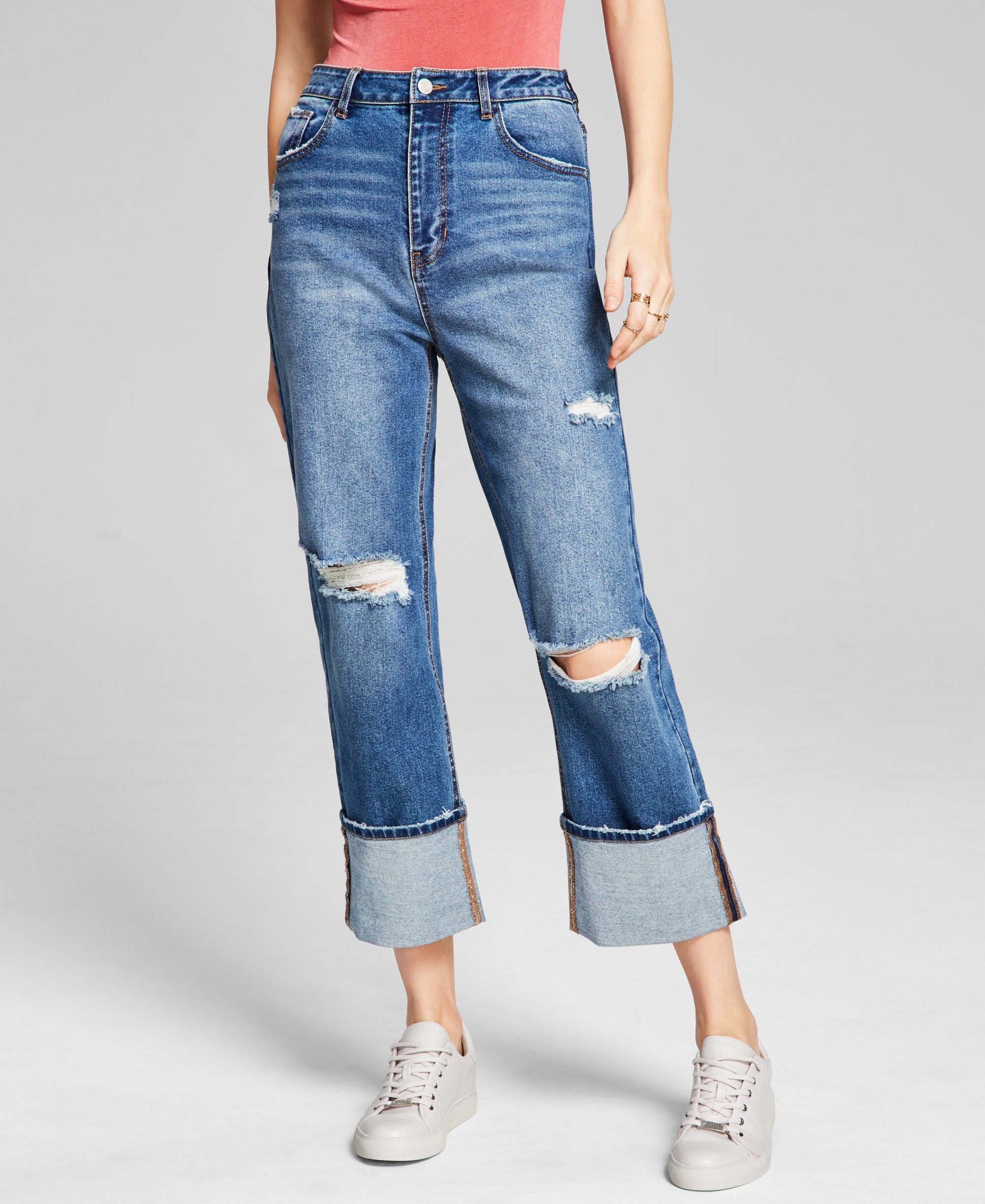 Women's High-Rise Straight-Leg Cuffed Jeans Oskar Medium Wash 31