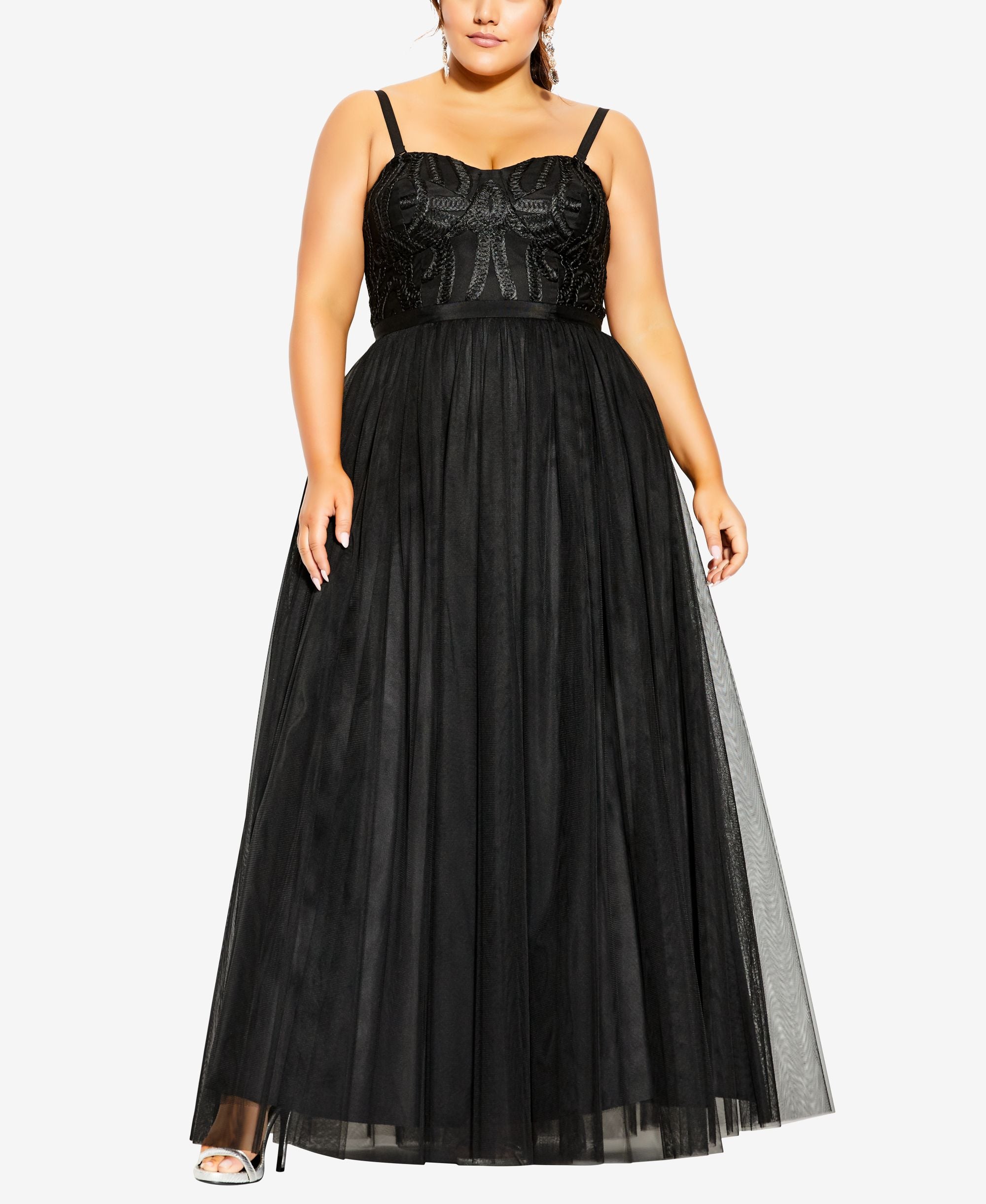 City Chic Antonia Embroidered Bodice Tulle Gown