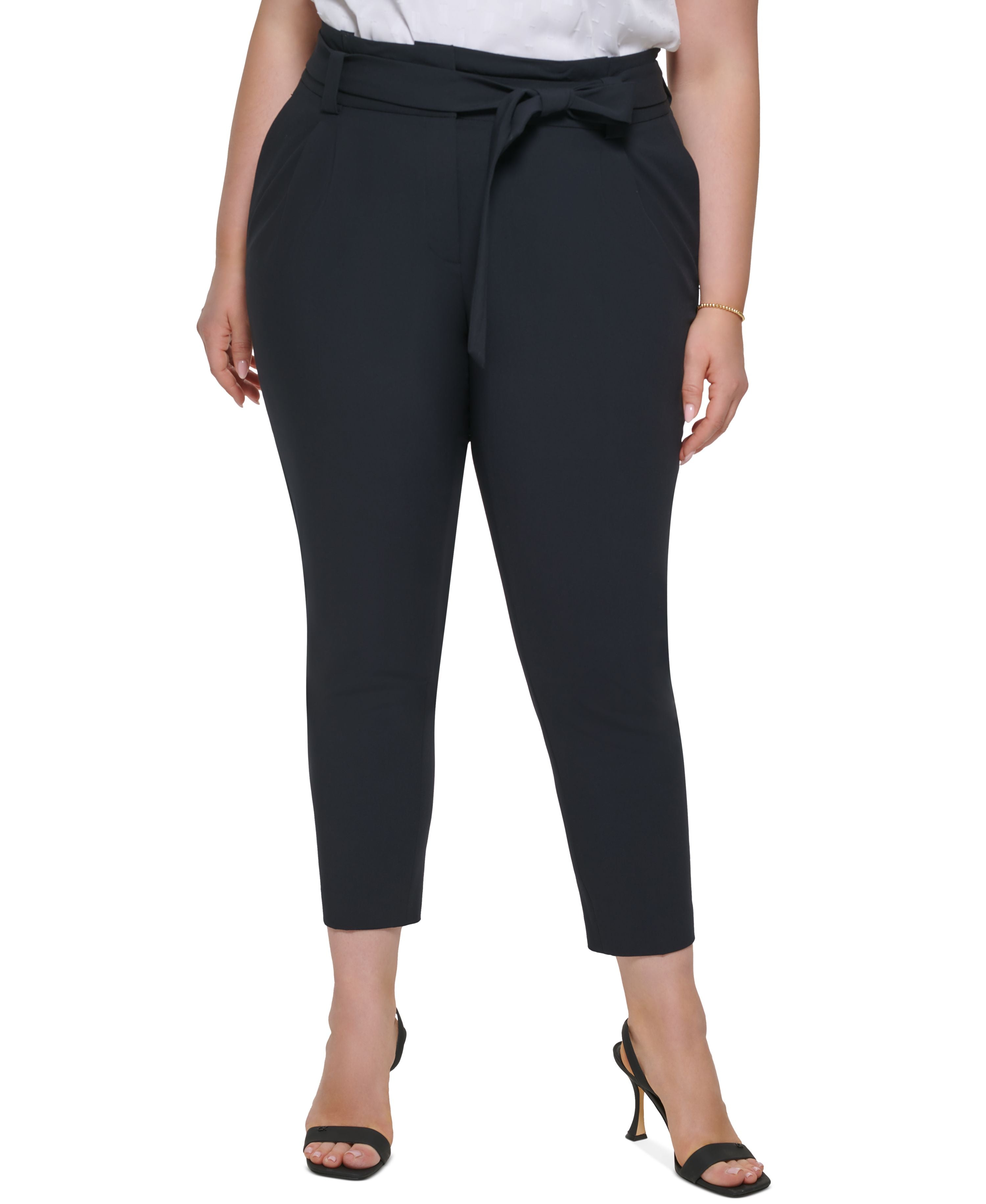 Plus Size Tie-Belt Straight-Leg Pants