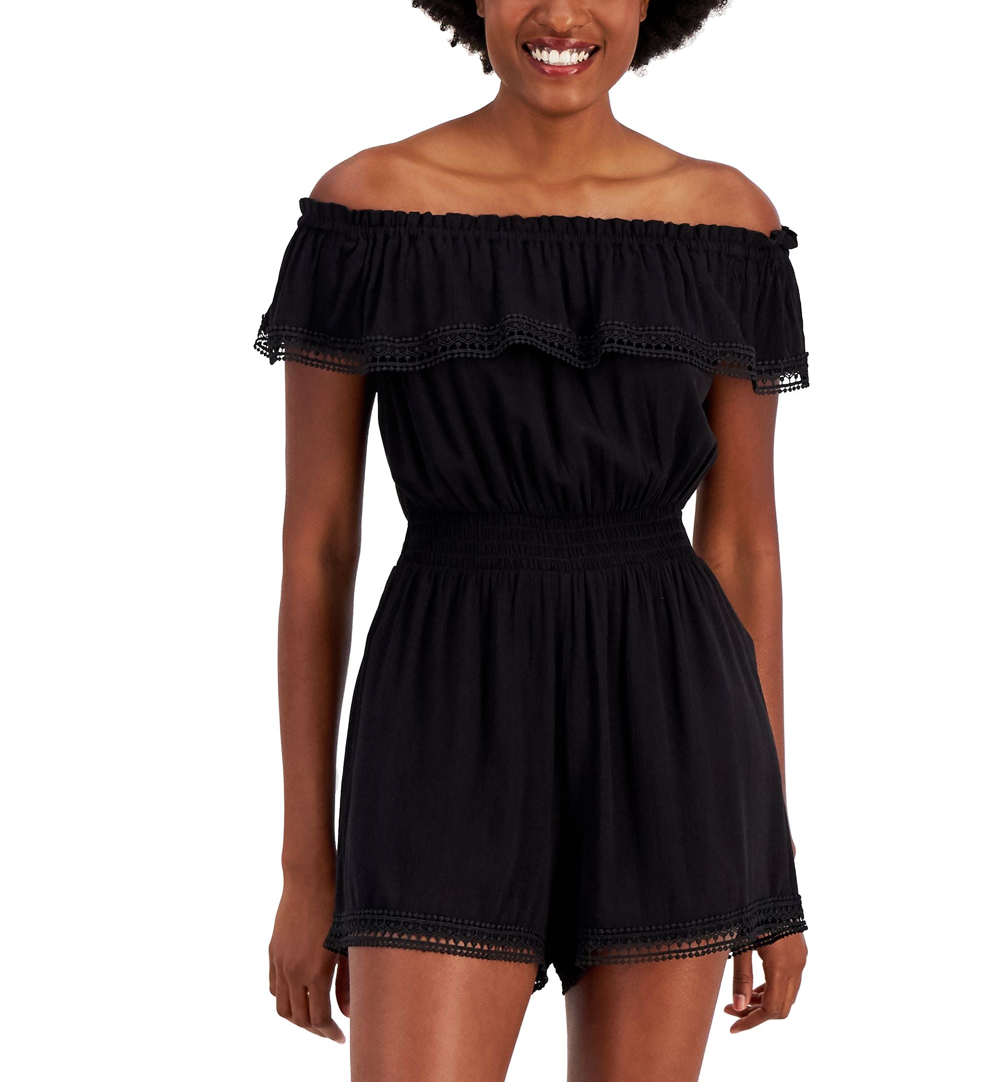 Juniors' Off-The-Shoulder Romper Cover-Up
