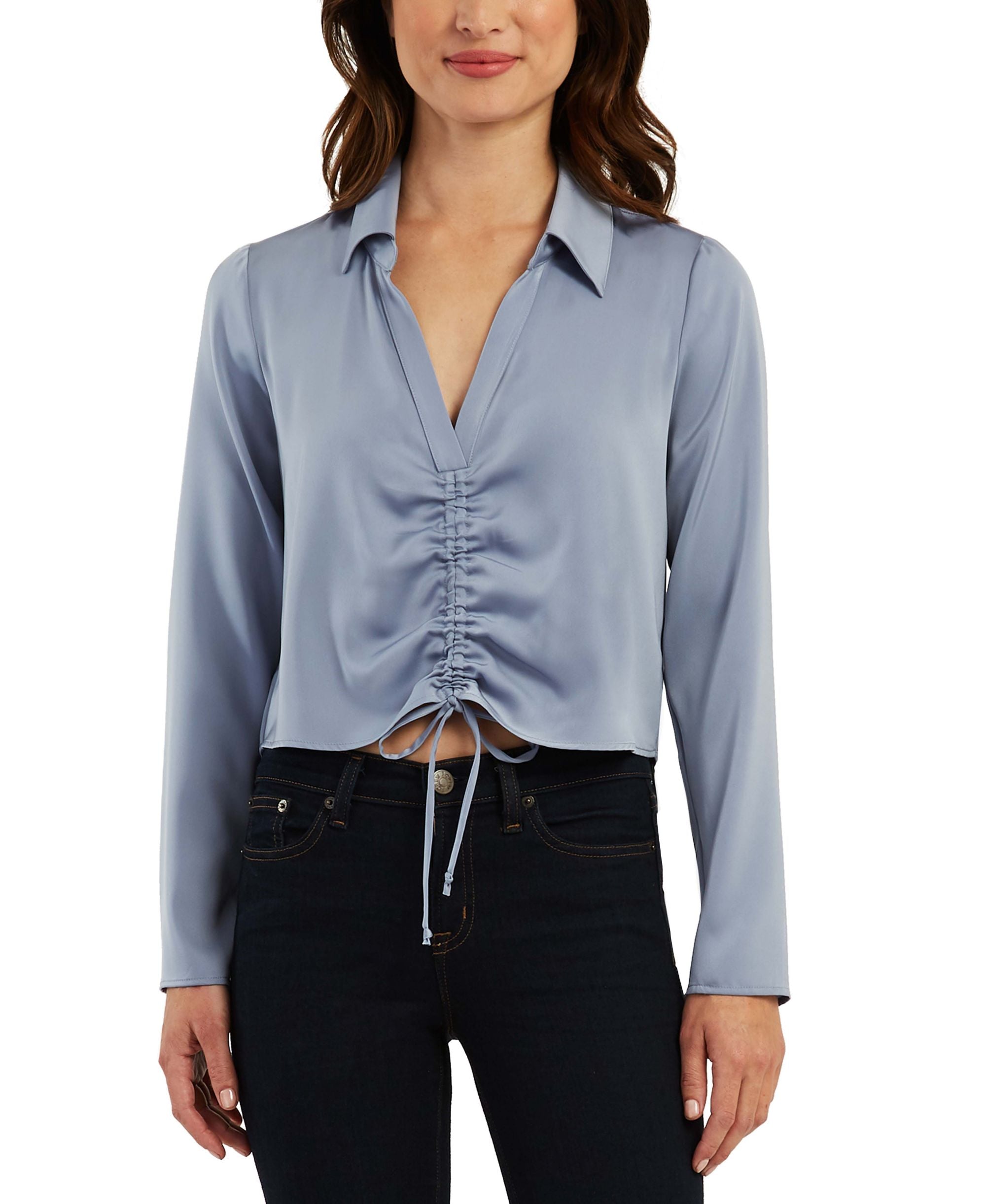 Juniors' Ruched-Front Satin Top