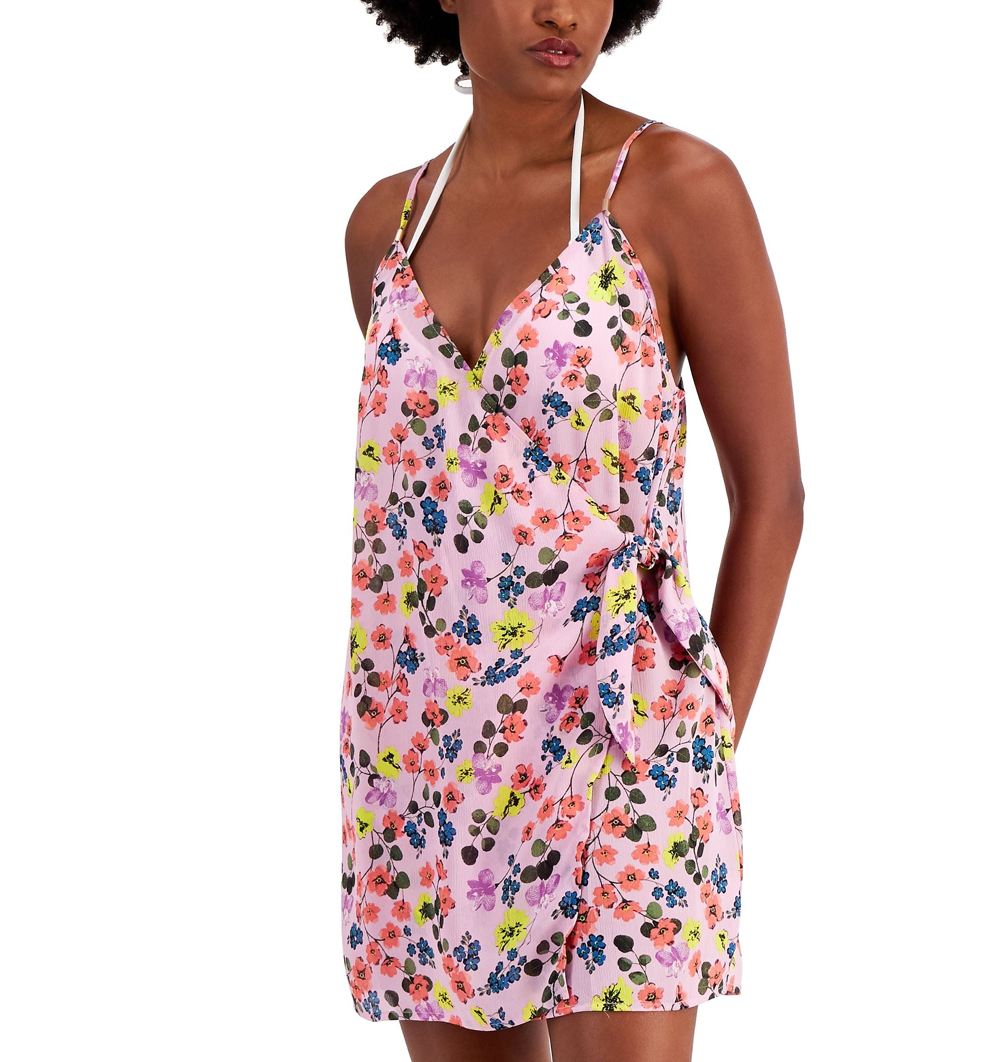 Juniors' Tie-Front Faux-Wrap Cover-Up Dress