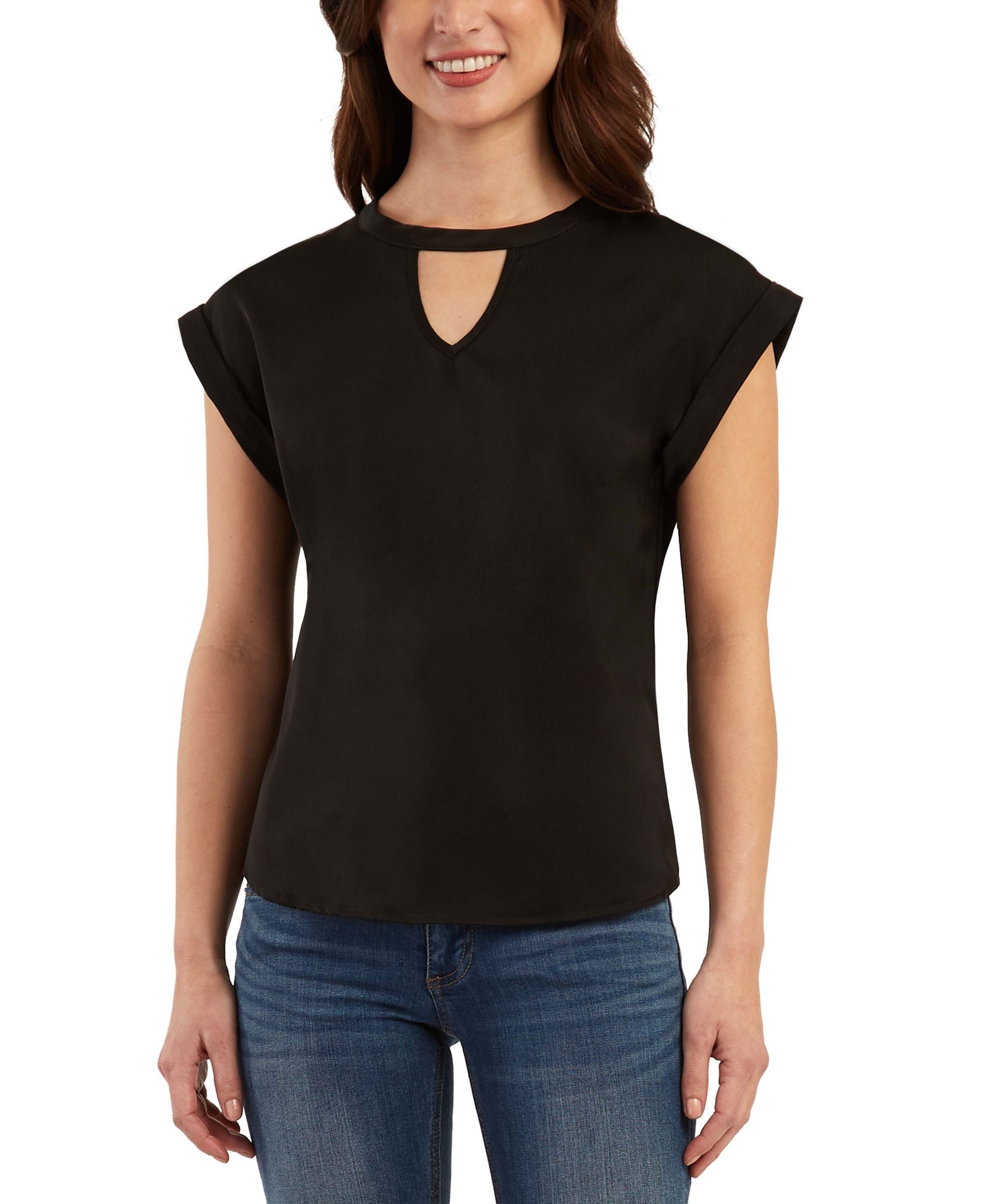 Juniors' Keyhole Satin Top