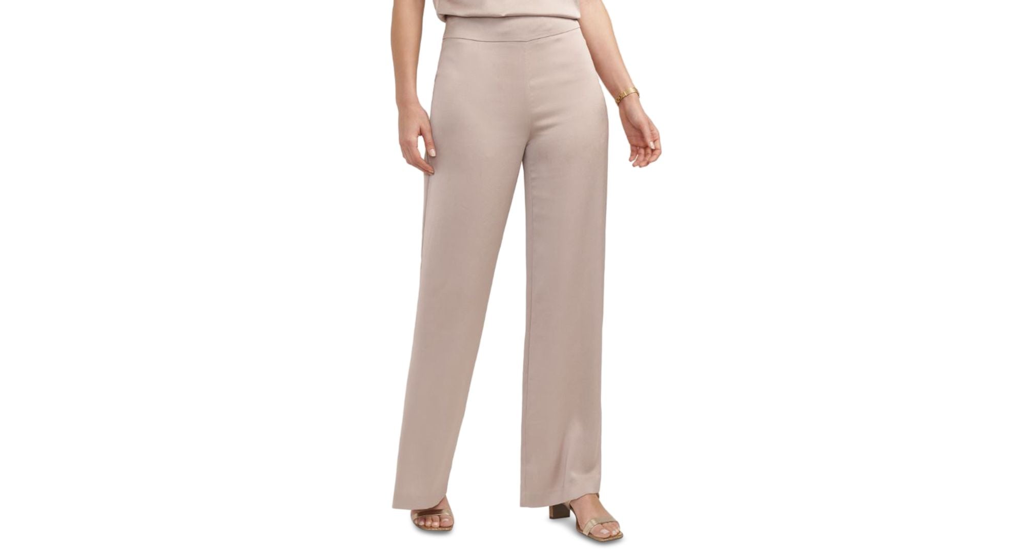 Anne Klein Petite Wide Leg Pull On Satin Pants