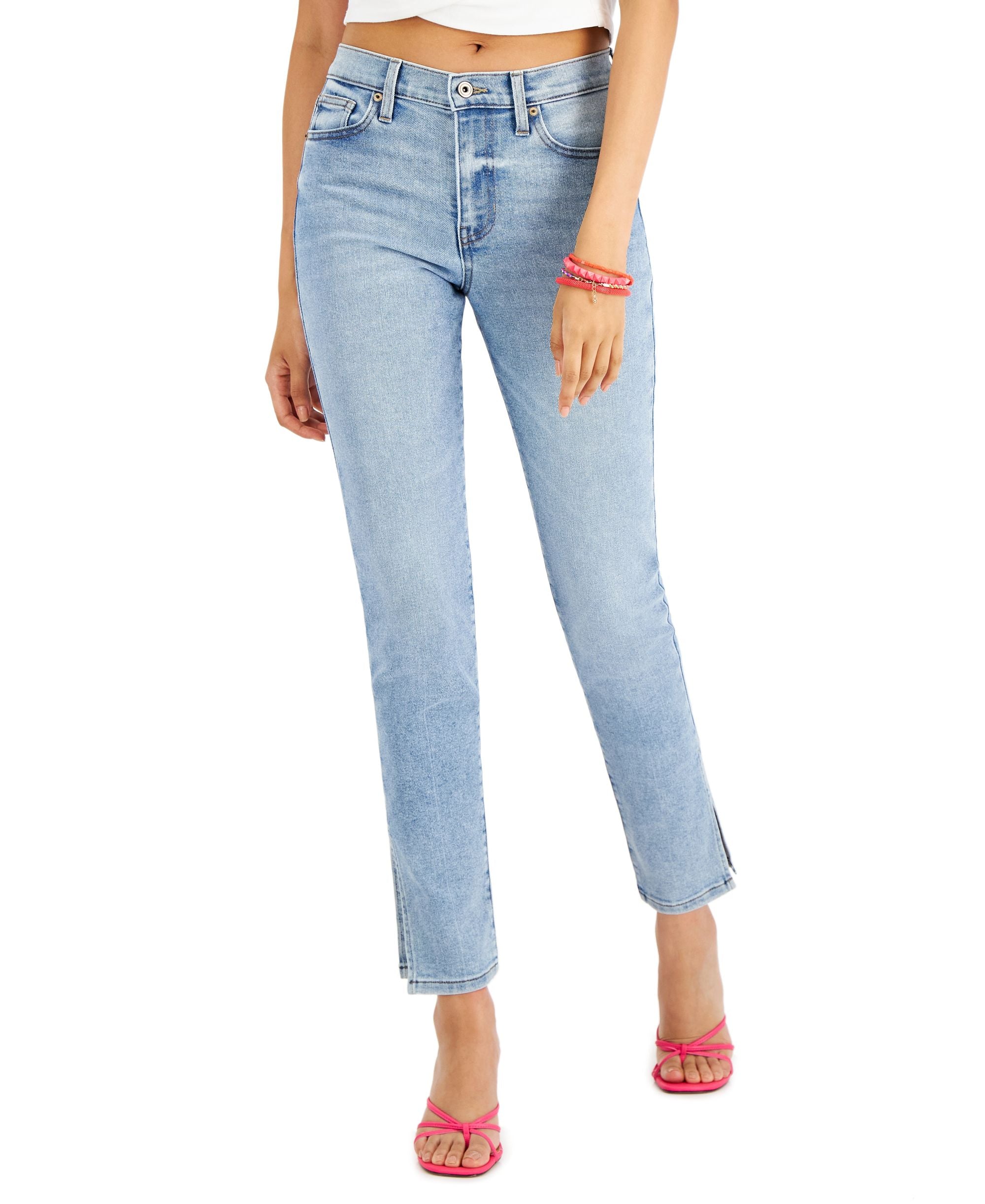 Juniors' Side Slit Relaxed Skinny Jeans
