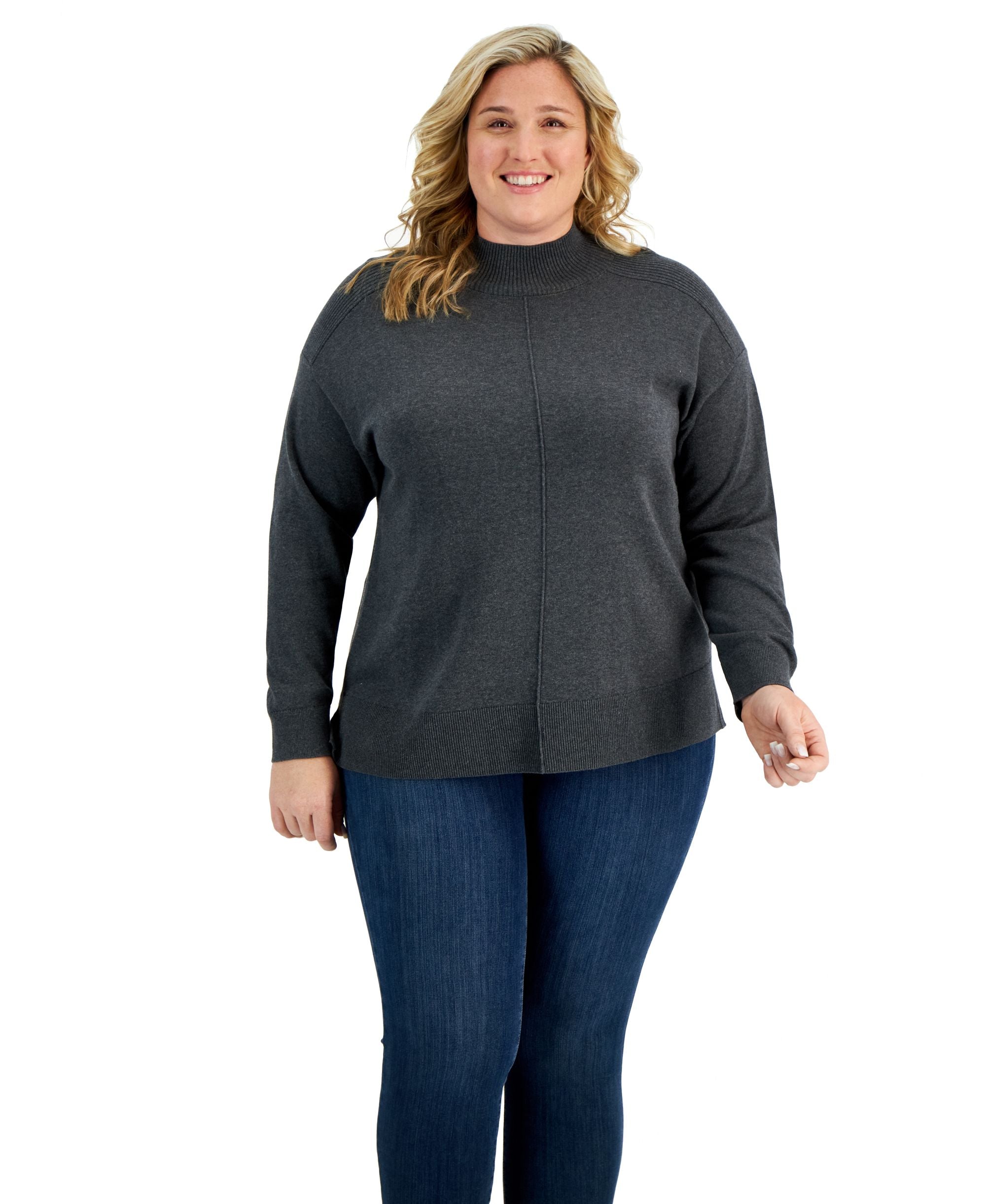 Karen Scott Plus Size Cotton Seam Front Mock Neck Sweater