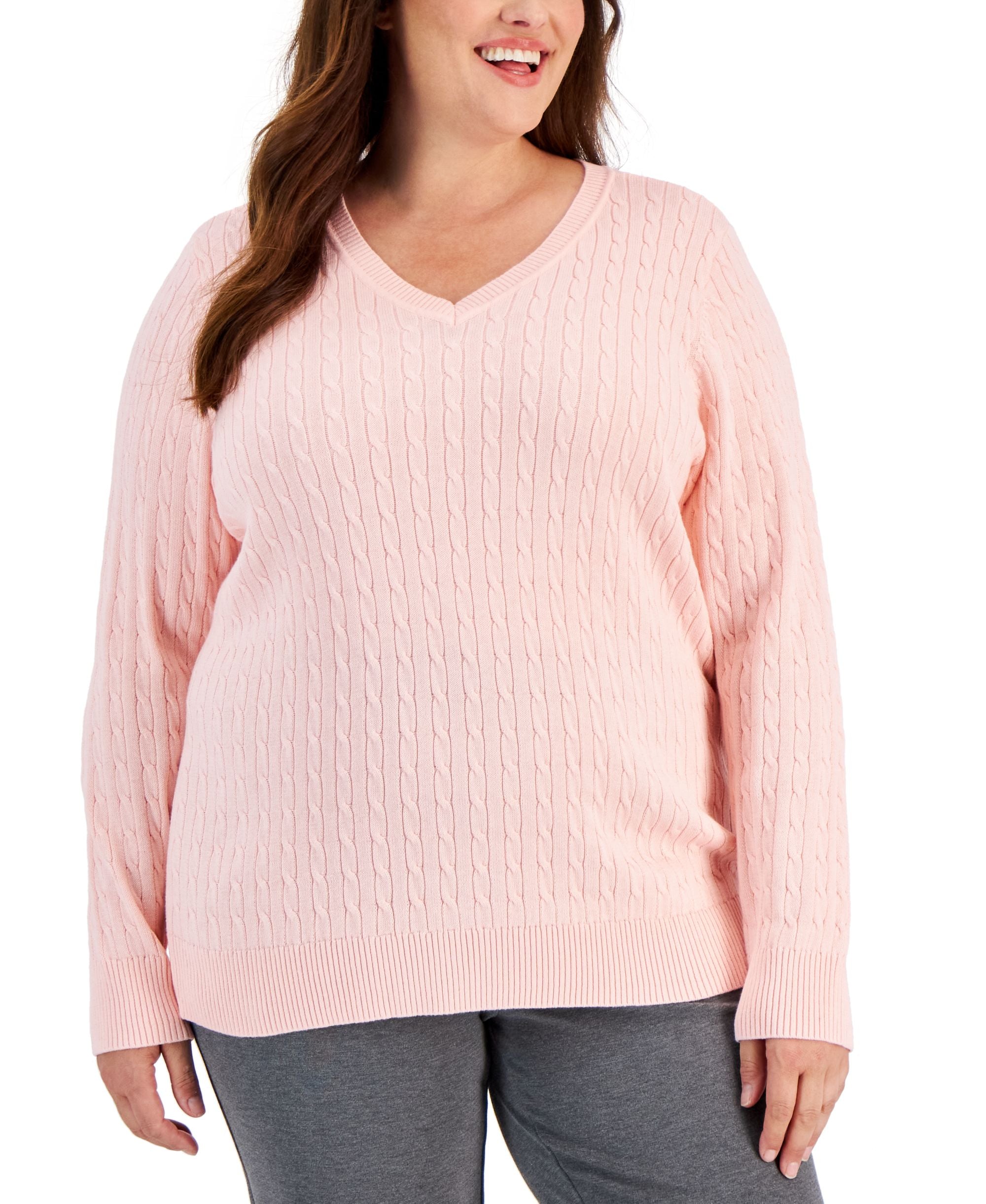 Karen Scott Plus Size Cable Knit V Neck Sweater
