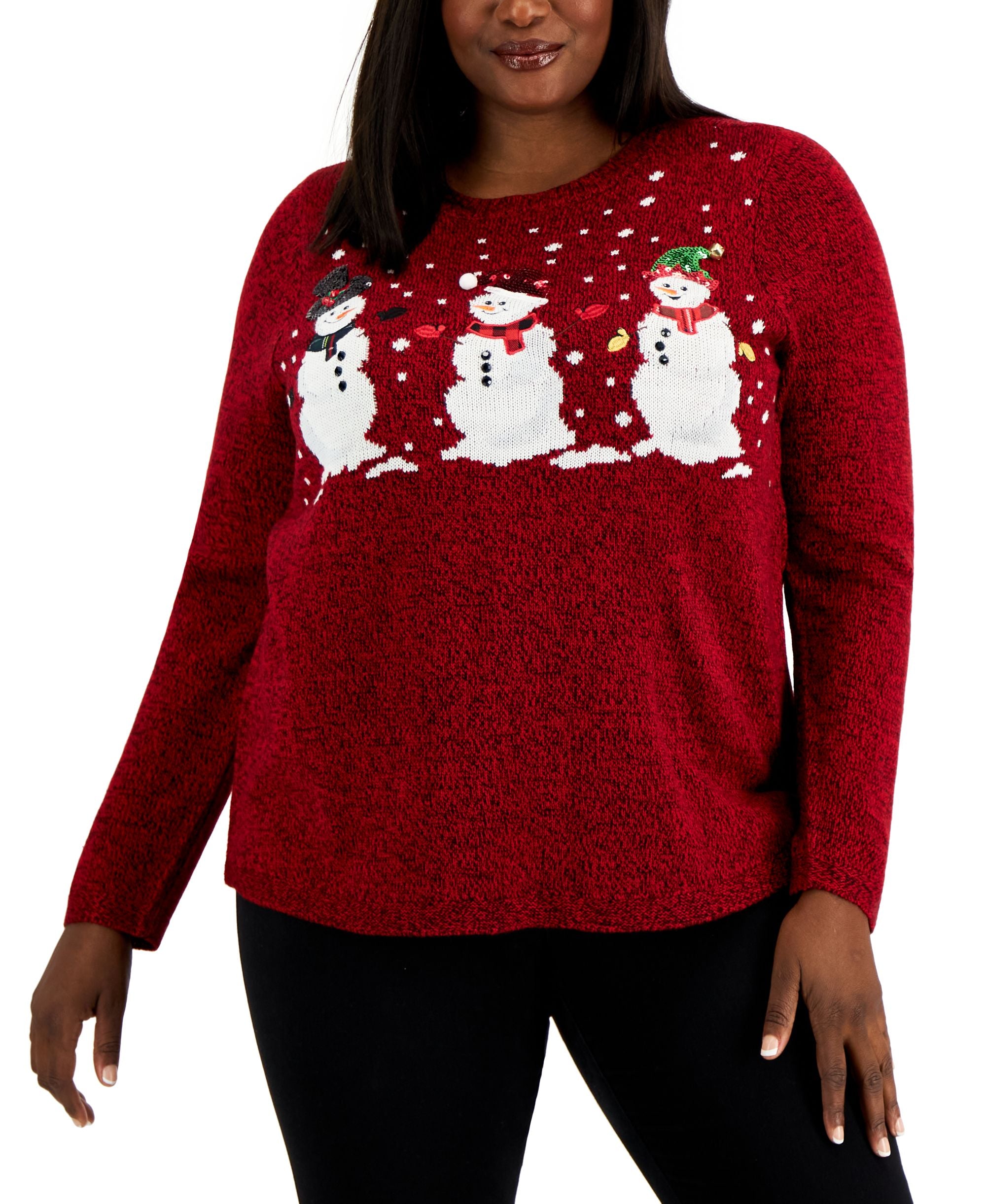 Plus Snowman Metallic-Knit Sweater