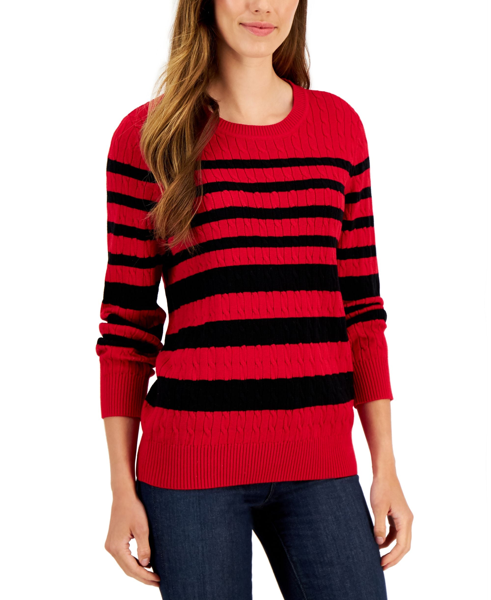 Karen Scott Womens Crewneck Tarrant Striped Sweater