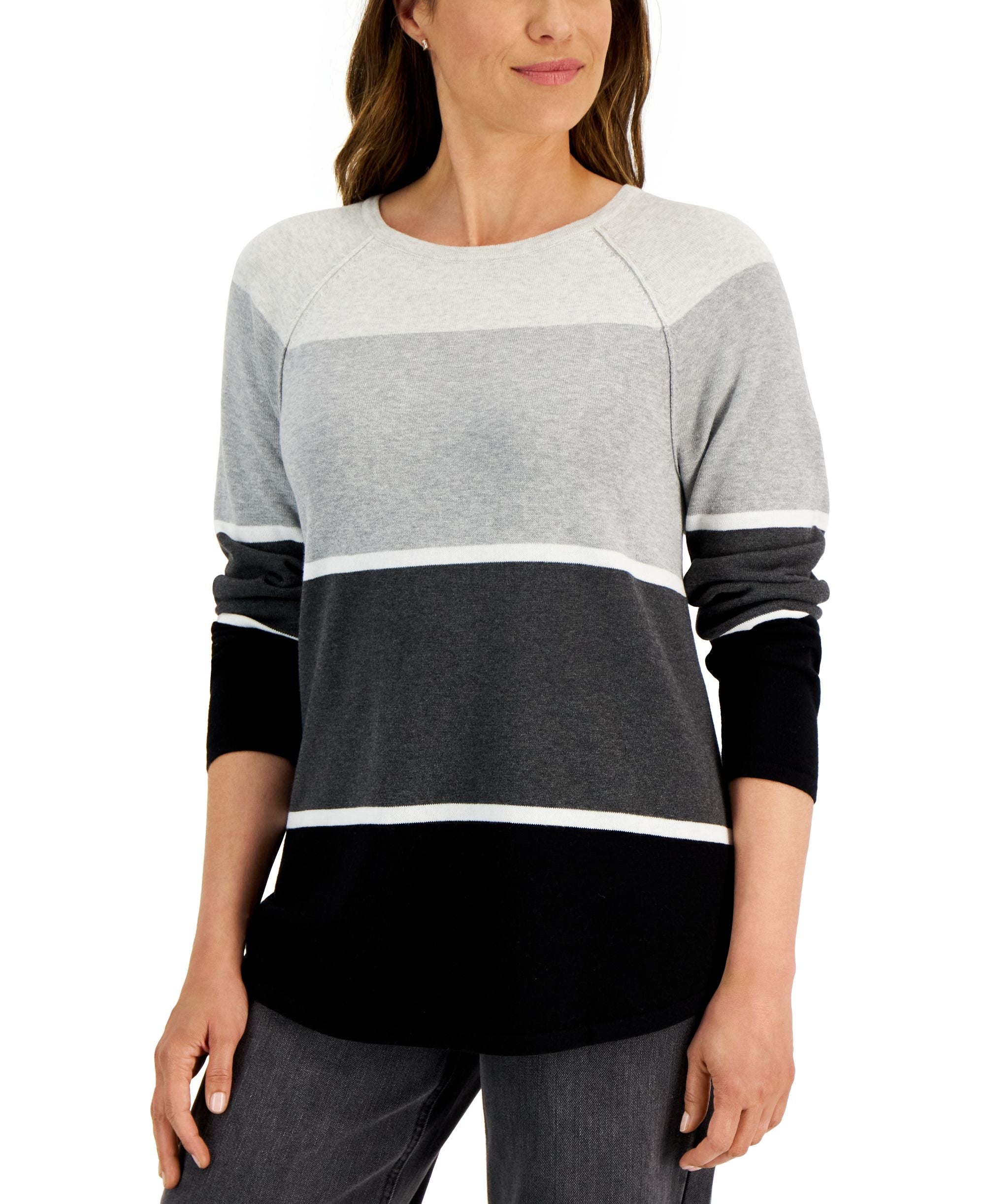 Karen Scott Womens Thea Cotton Colorblocked Sweater