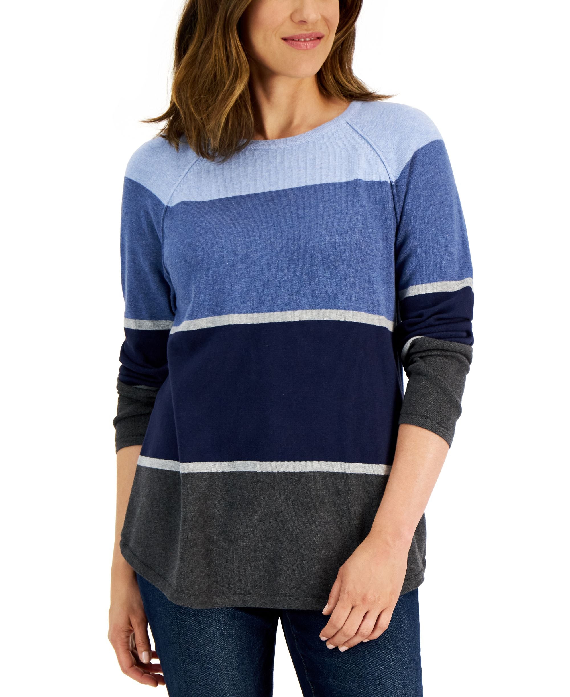 Karen Scott Womens Thea Cotton Colorblocked Sweater