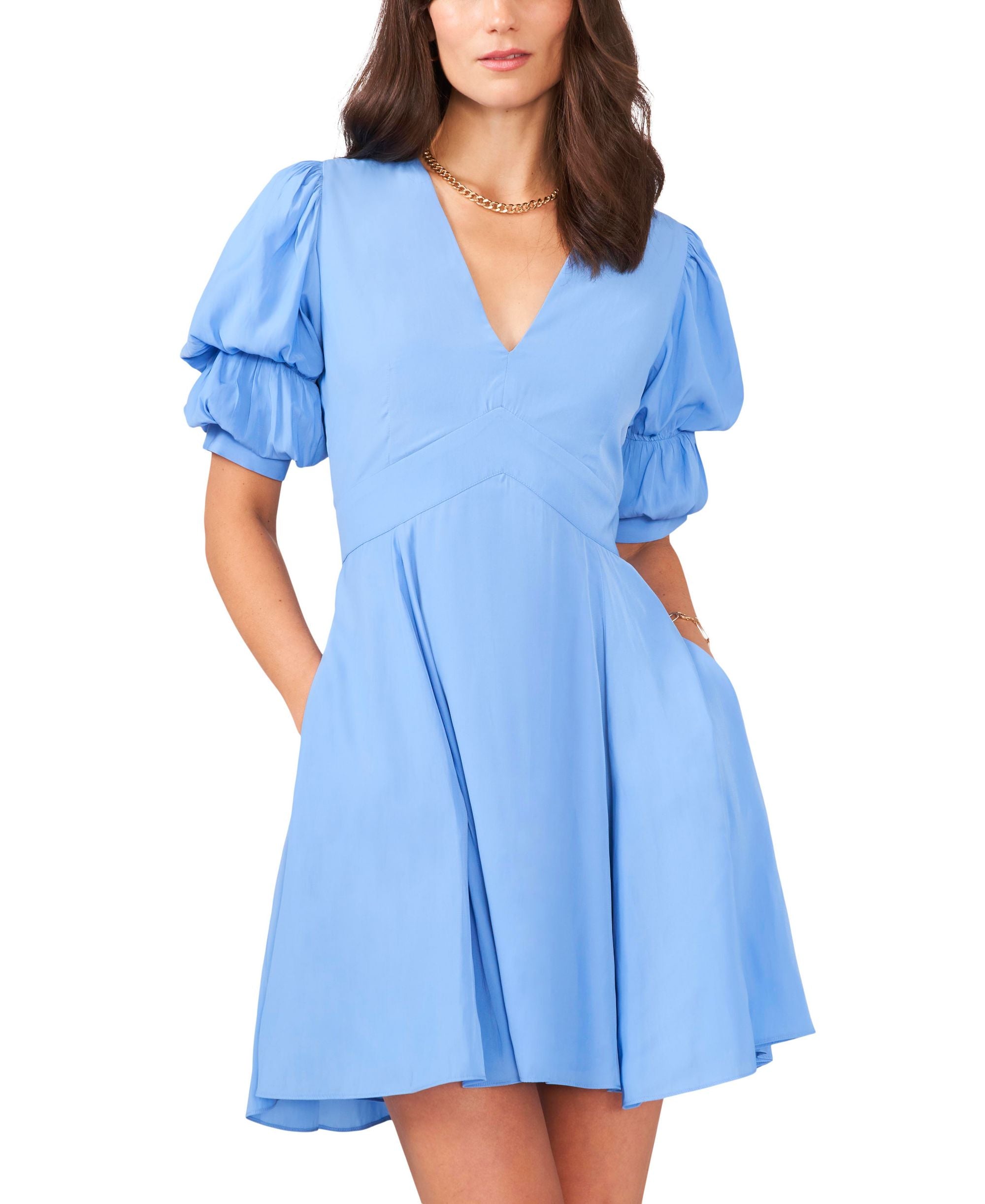 Womens Short Puff Sleeve Tiered Short Dress