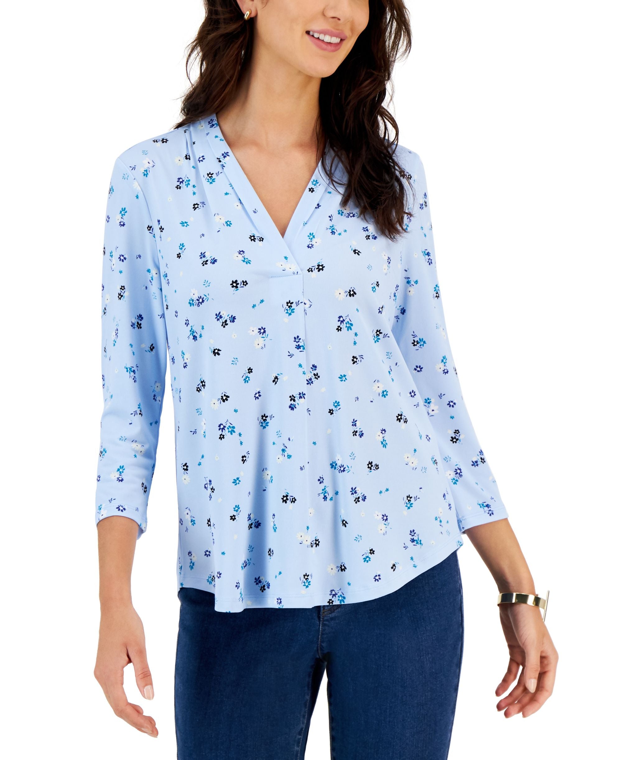 Charter Club Petite Printed 3/4 Sleeve Blouse