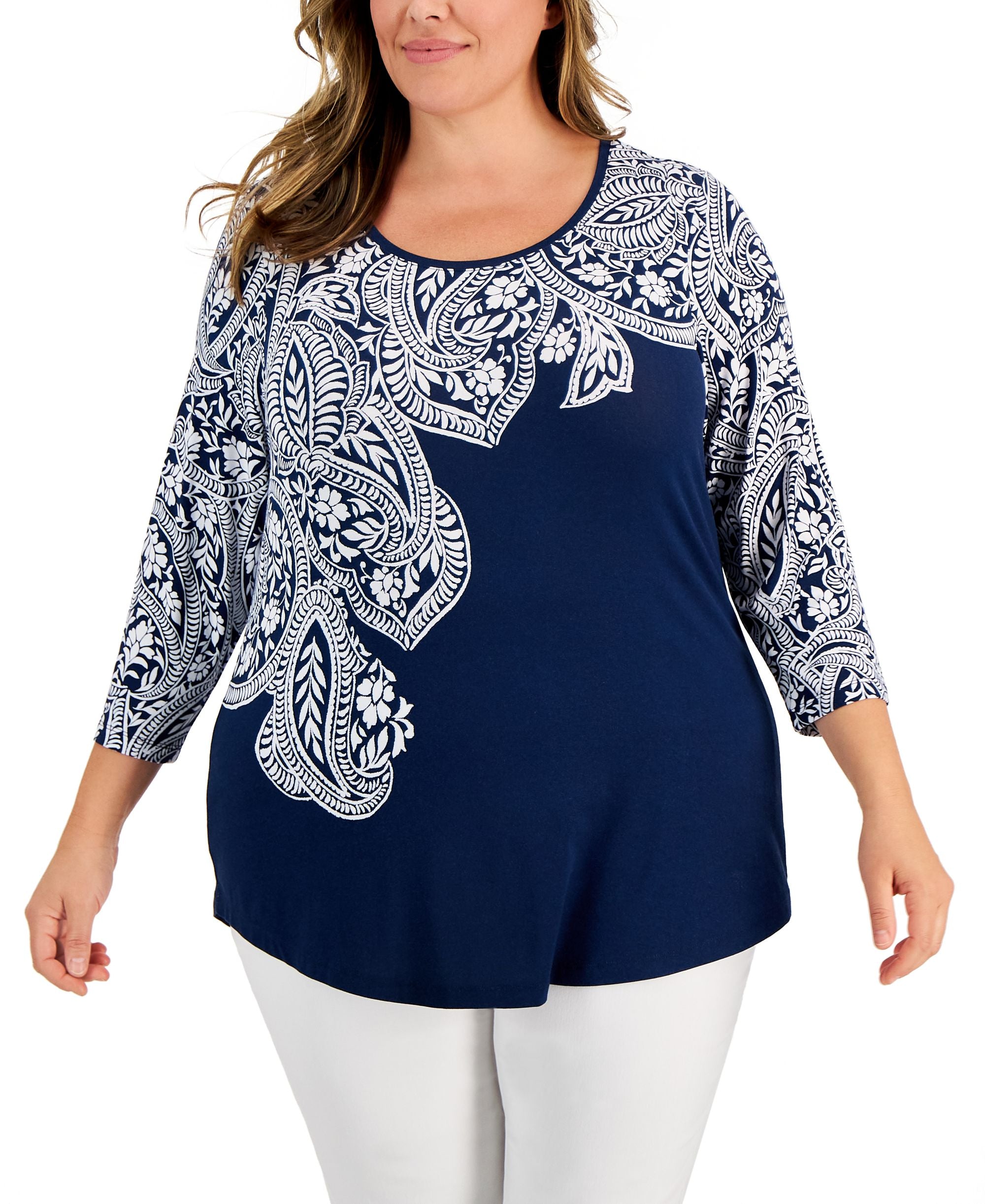 Plus Size Lucia Paisley 3/4-Sleeve Top