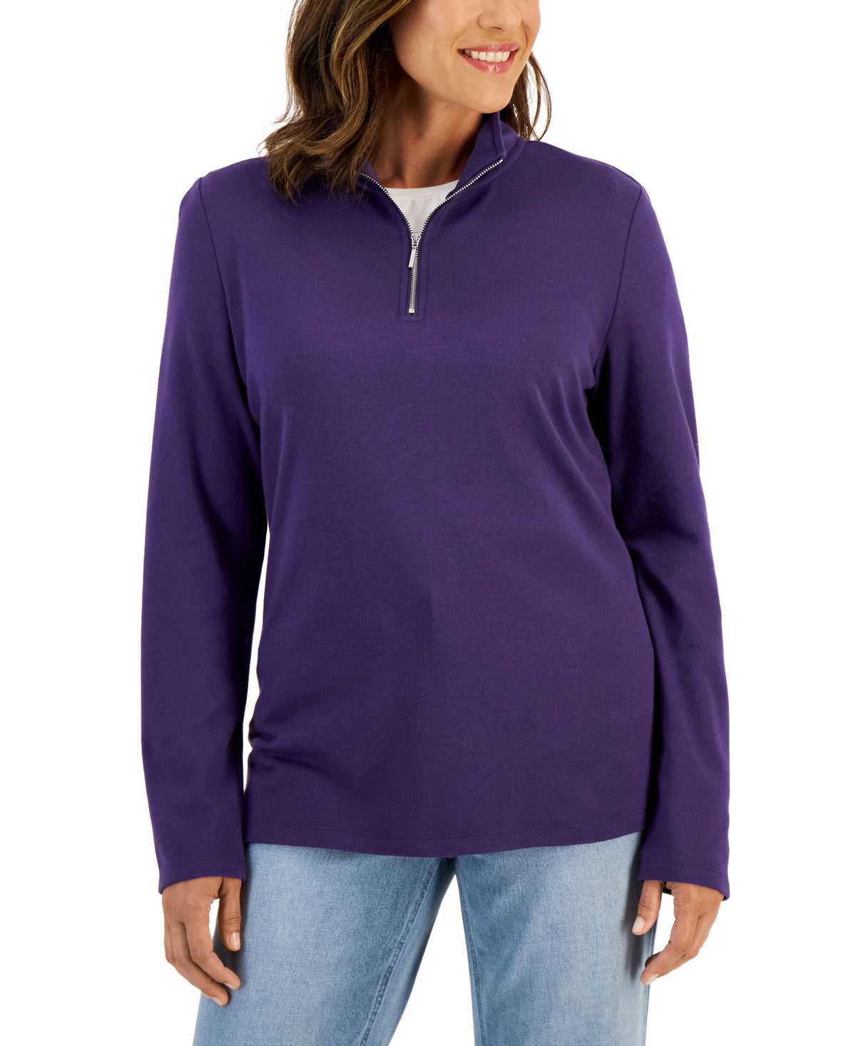 Women's Cotton Zip-Neck Top