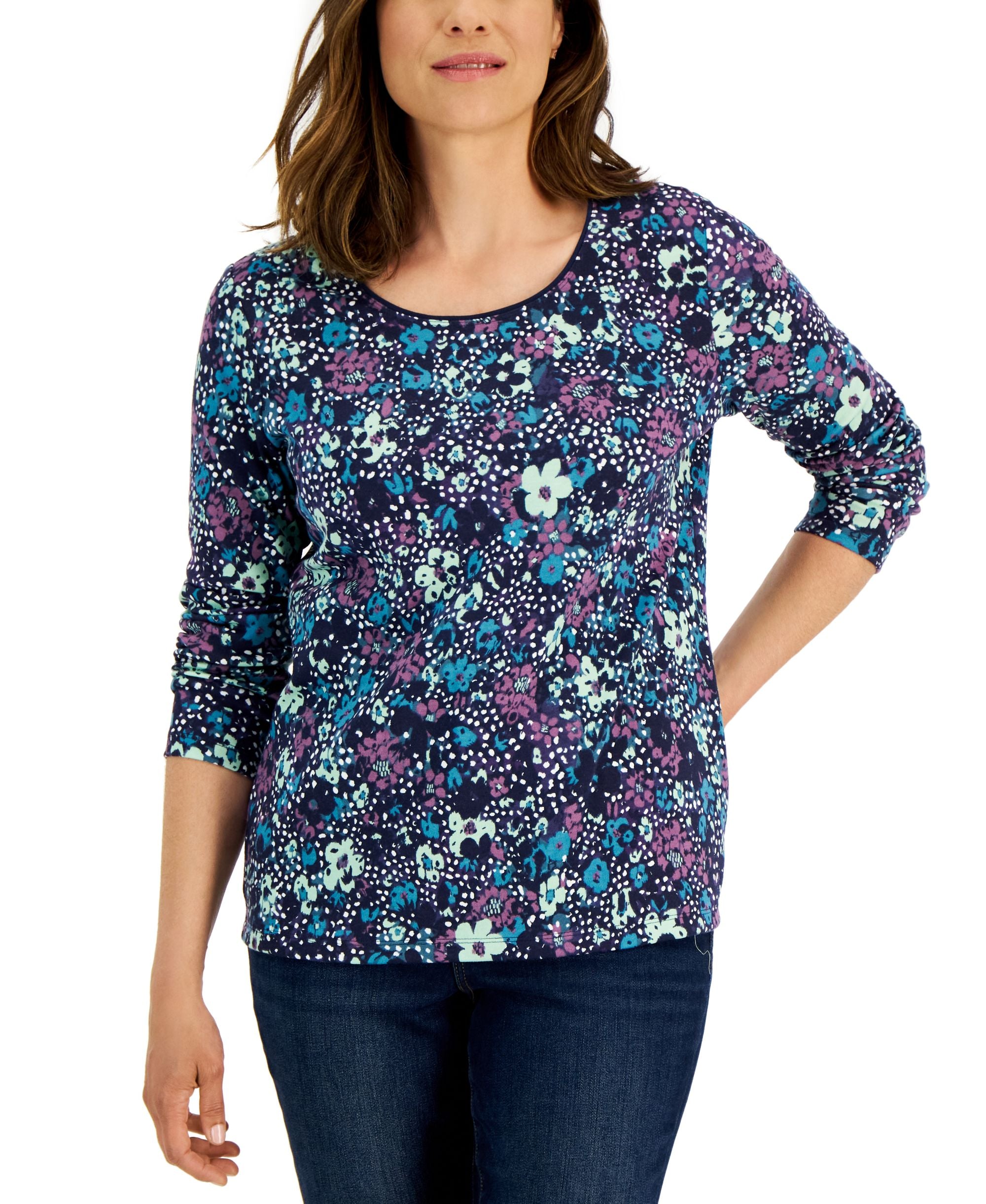 Karen Scott Womens Camo Fleur Top