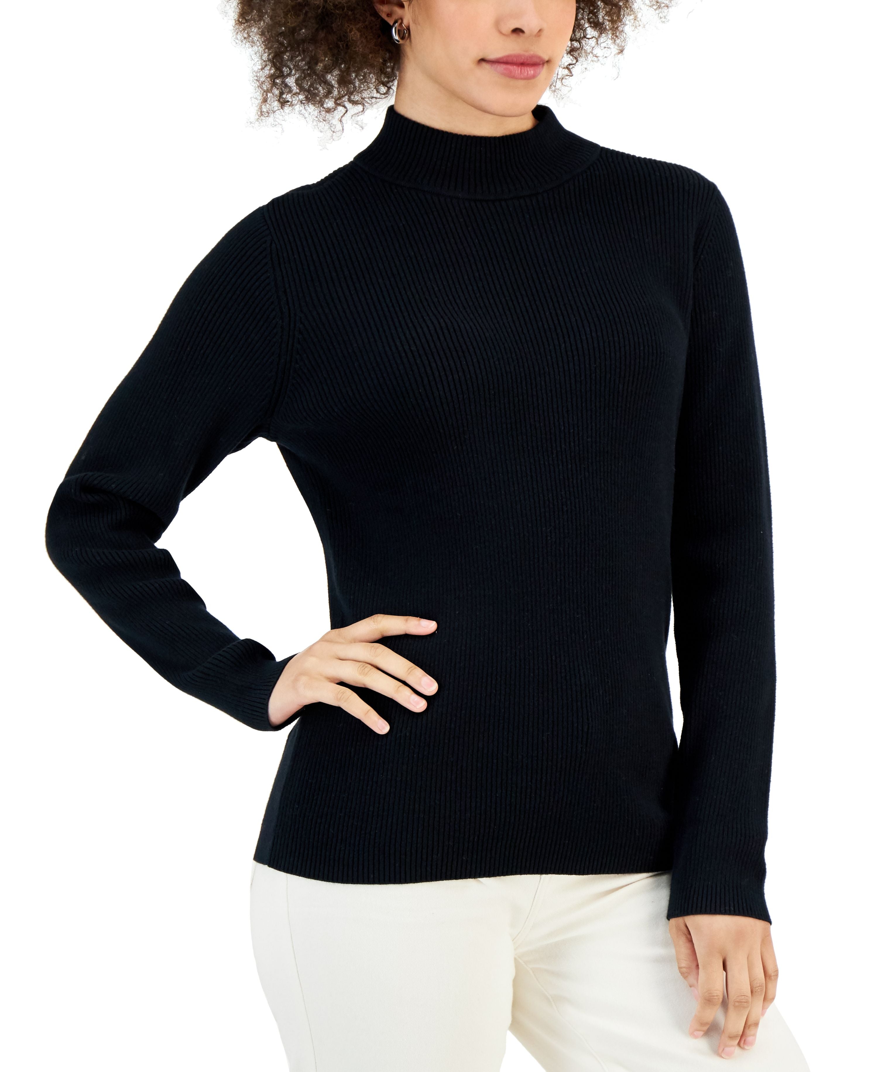 Petite Ribbed Mock-Neck Sweater