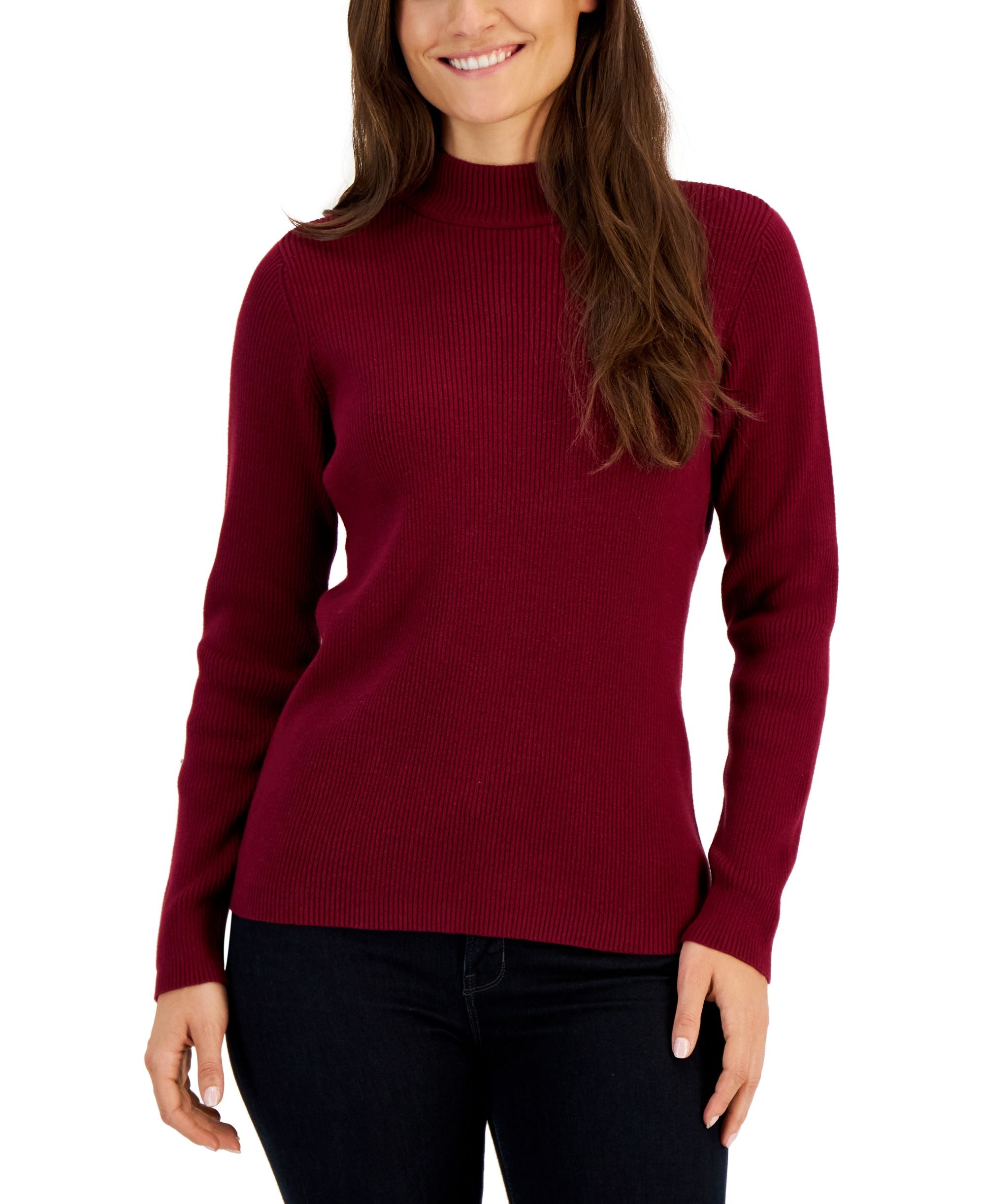 Petite Ribbed Mock-Neck Sweater