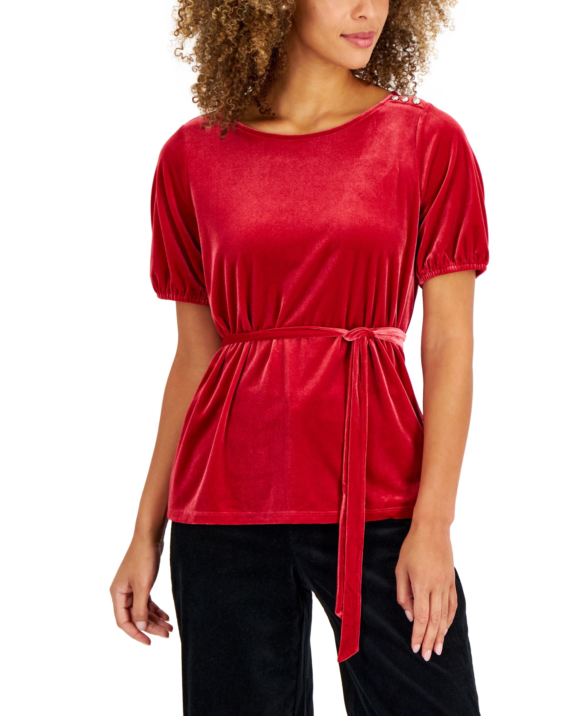 Women's Velvet Tie-Waist Top