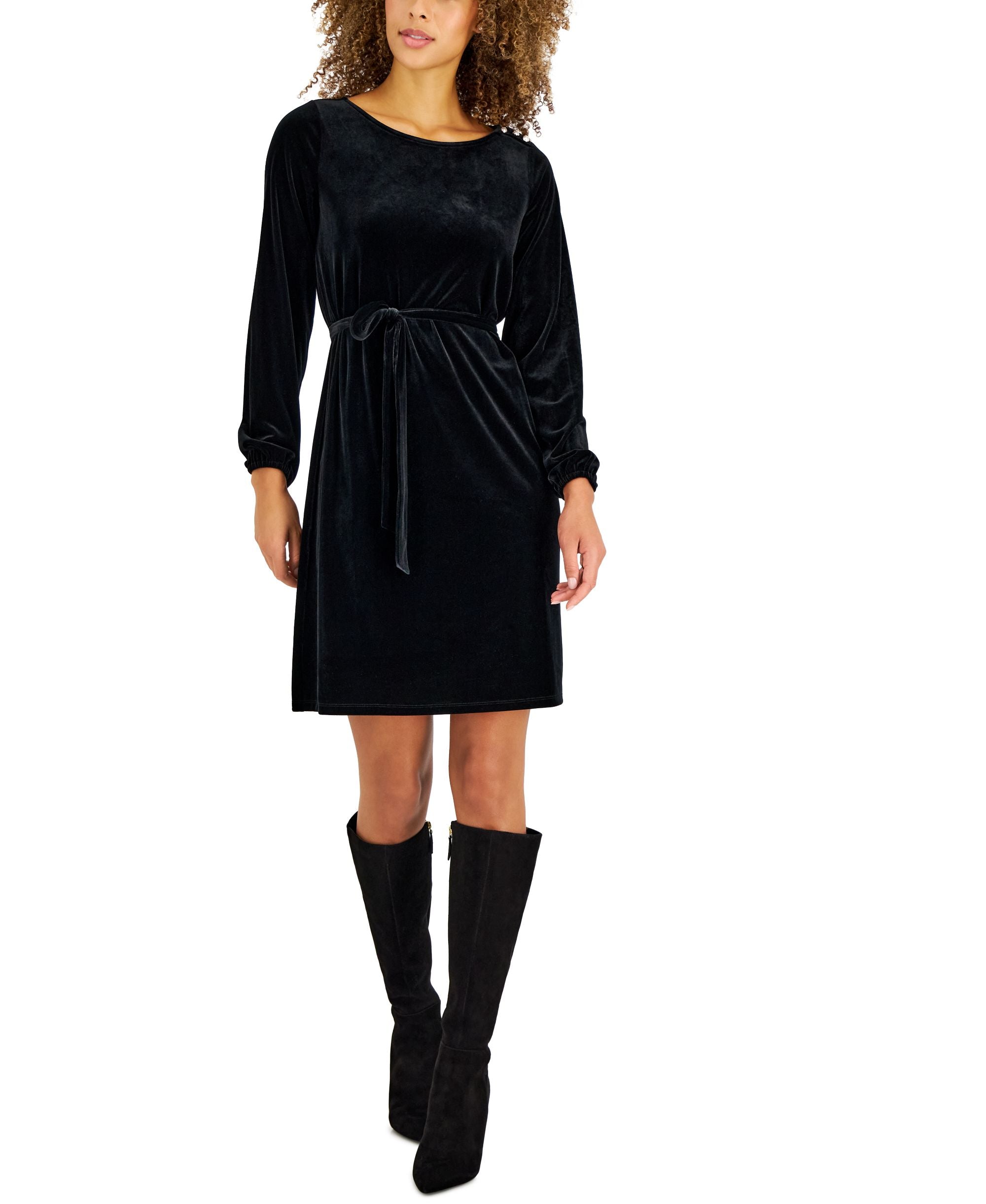 Women's Long-Sleeve Velvet Dress