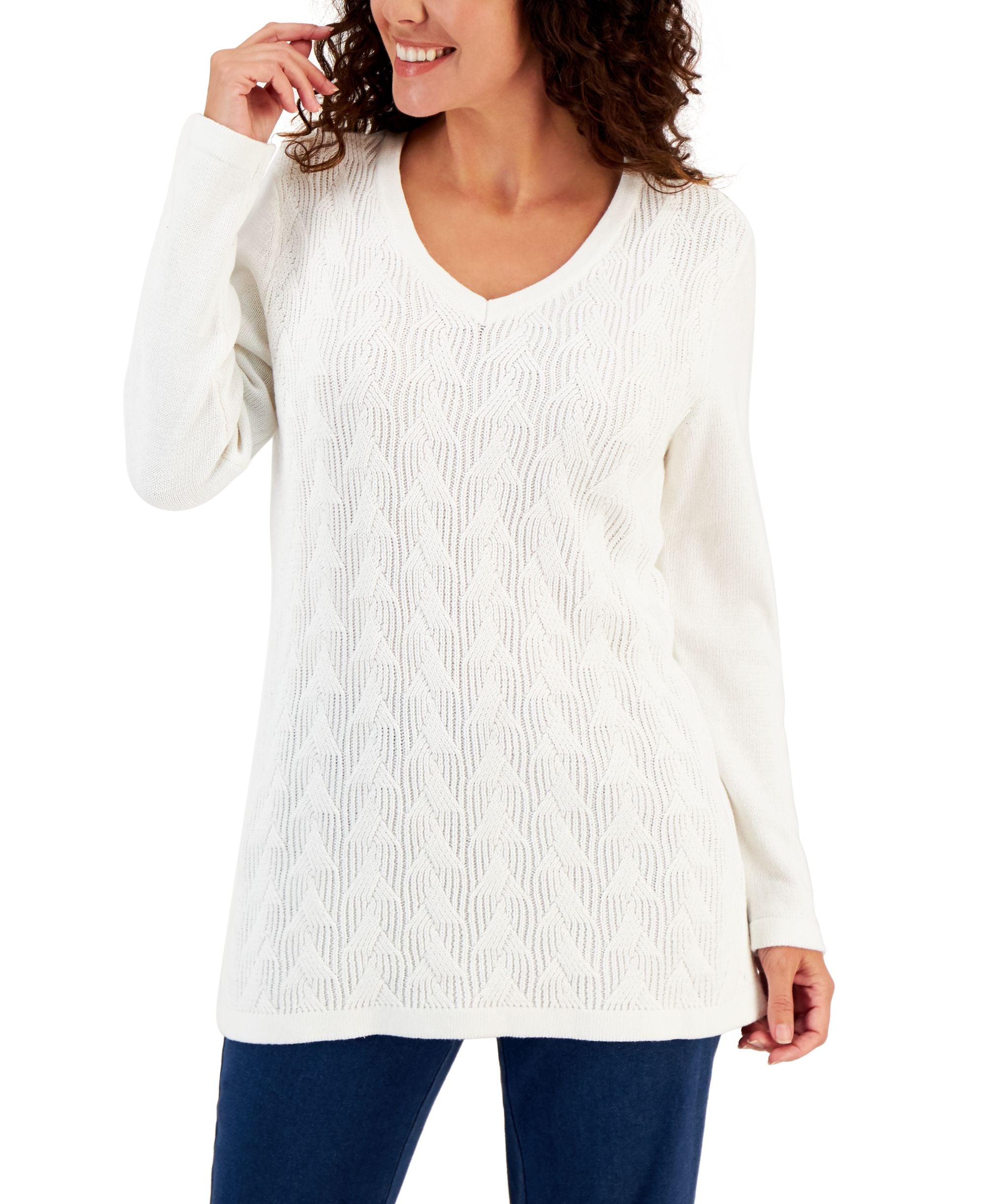 Karen Scott Womens Cable Knit Tunic Sweater
