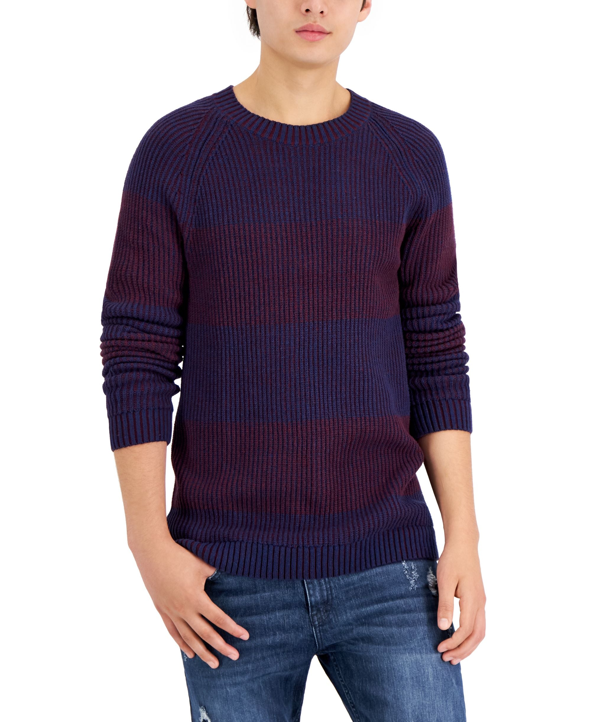 International Concepts Mens Plaited Crewneck Sweater