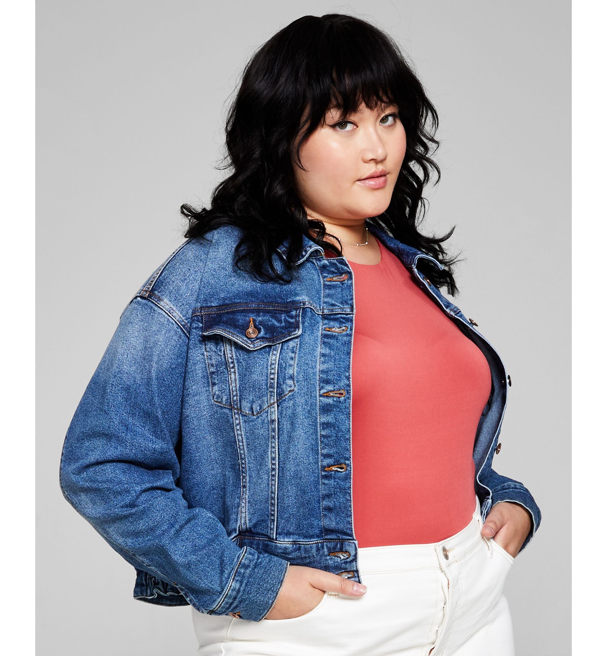 Now This Trendy Plus Size Ruched Back Jean Jacket