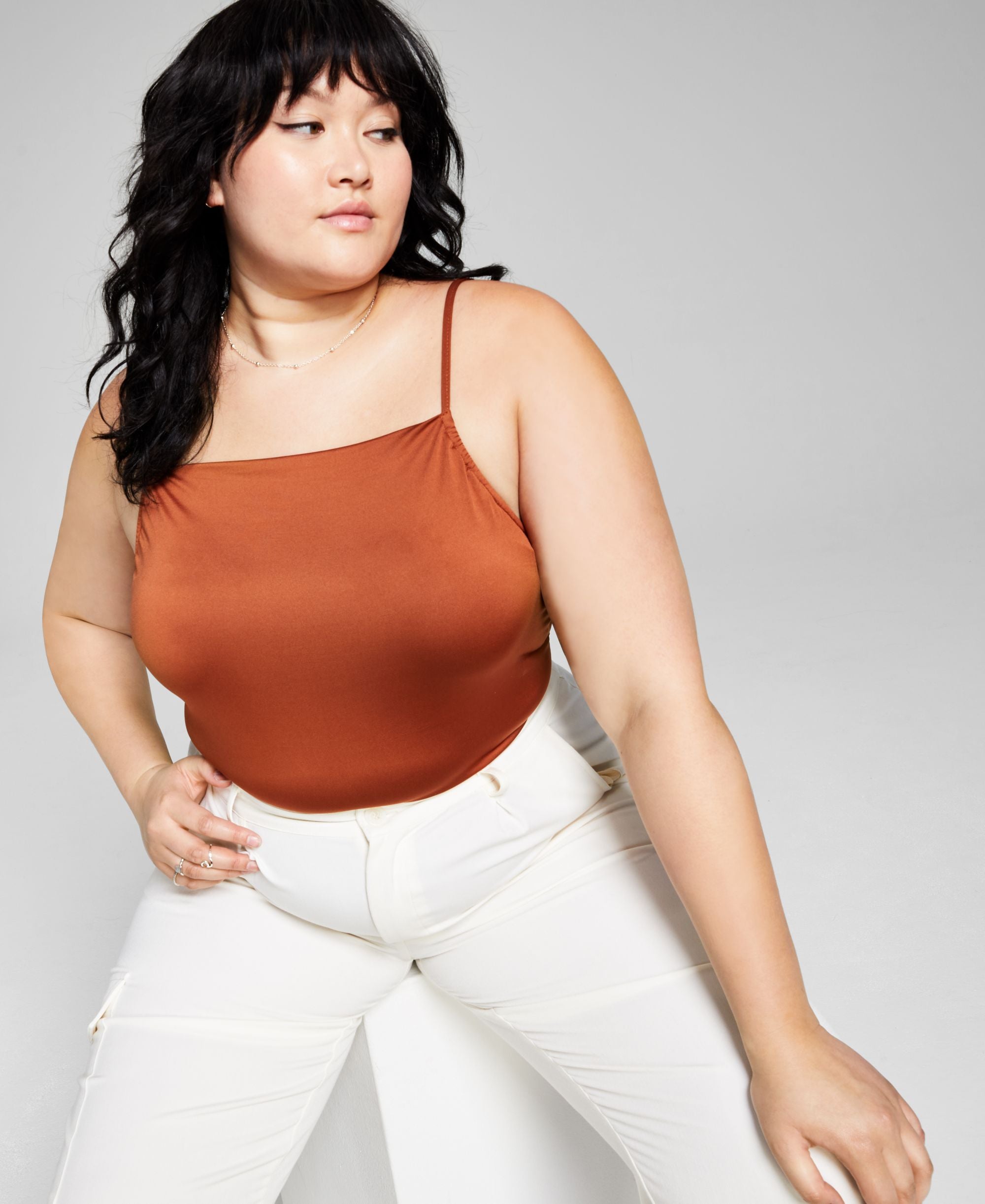Now This Trendy Plus Size Ruched Camisole Bodysuit