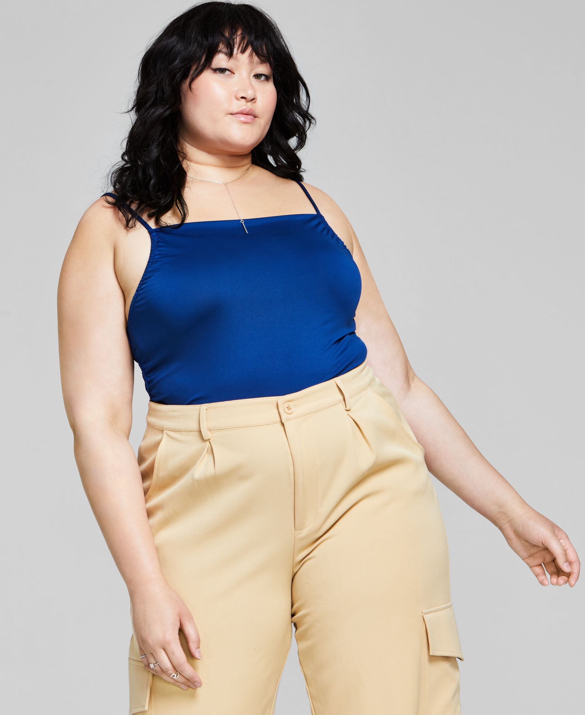 Now This Trendy Plus Size Ruched Camisole Bodysuit