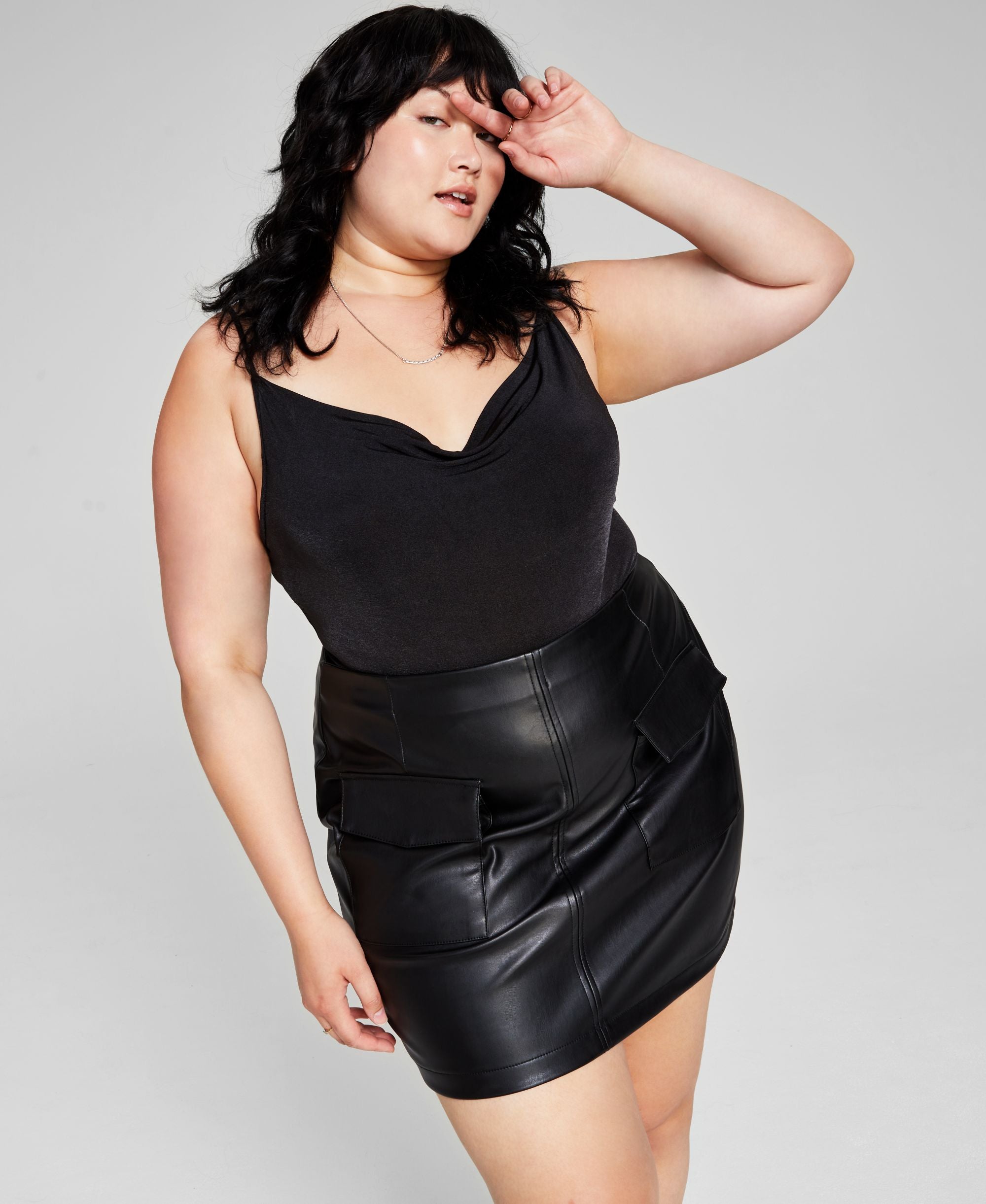 Trendy Plus Size Faux-Leather Cargo Mini Skirt