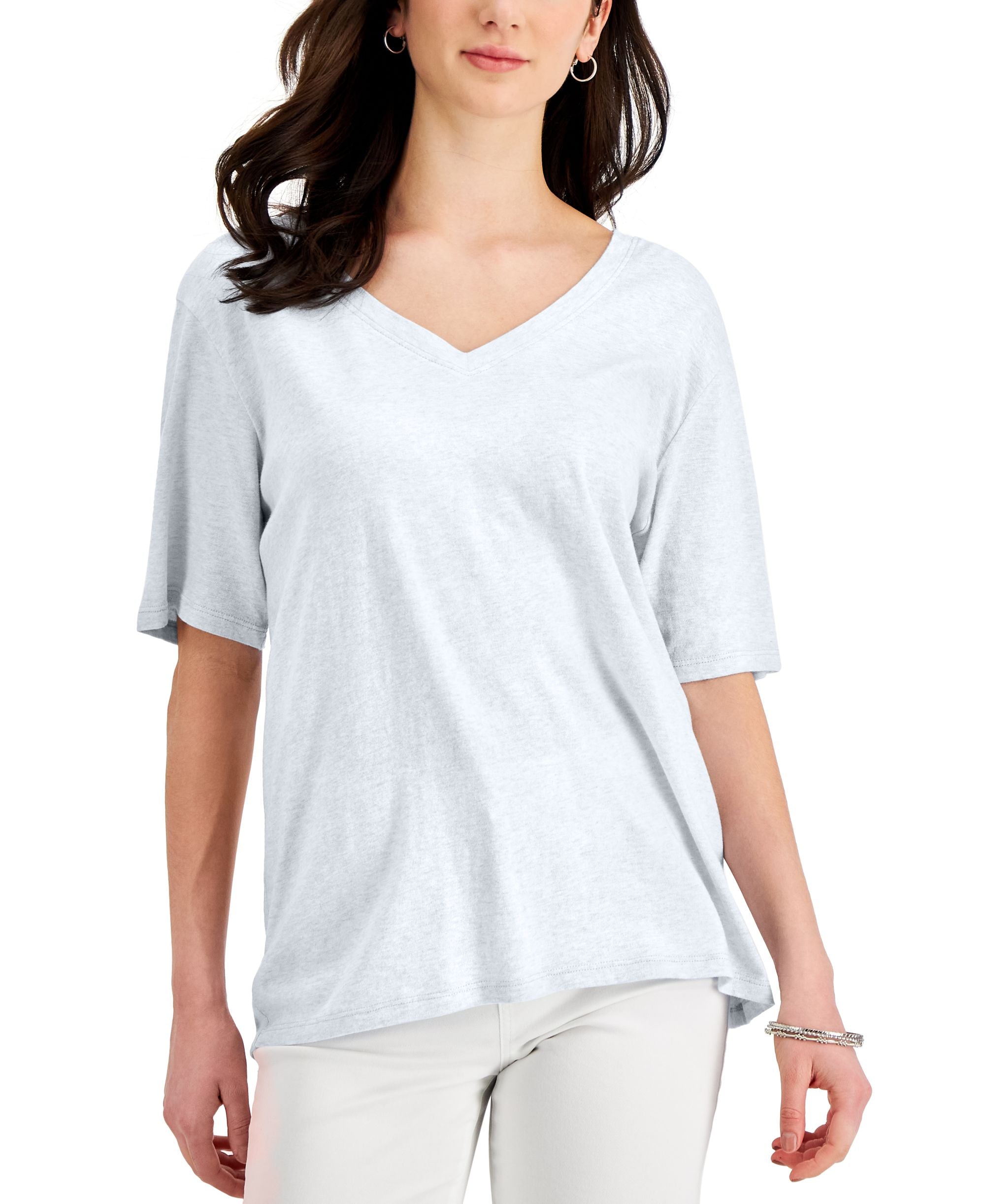 Style & Co Womens Cotton Oversized V Neck T-Shirt