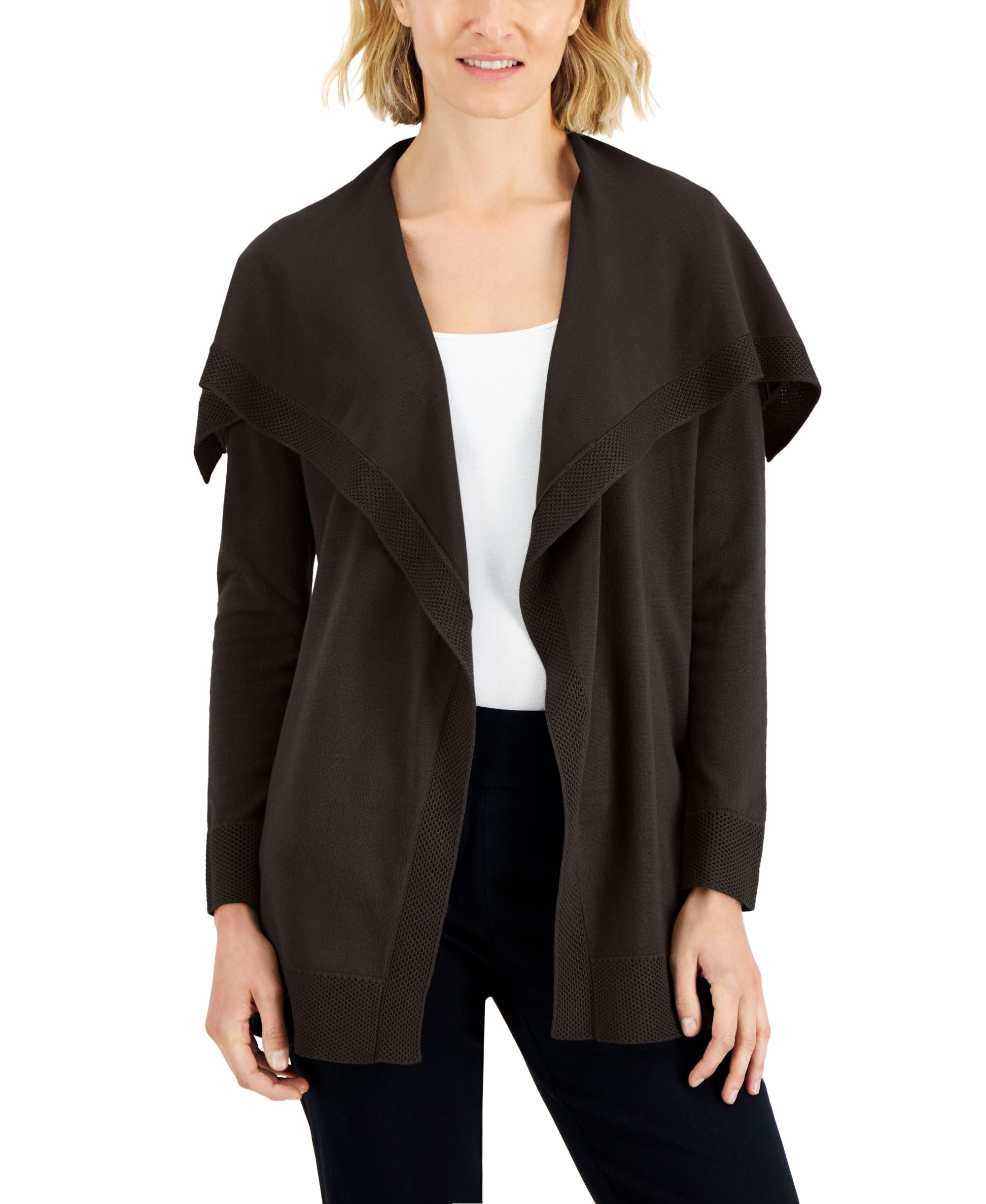 JM Collection Petite Envelope Neck Open Front Solid Cardigan