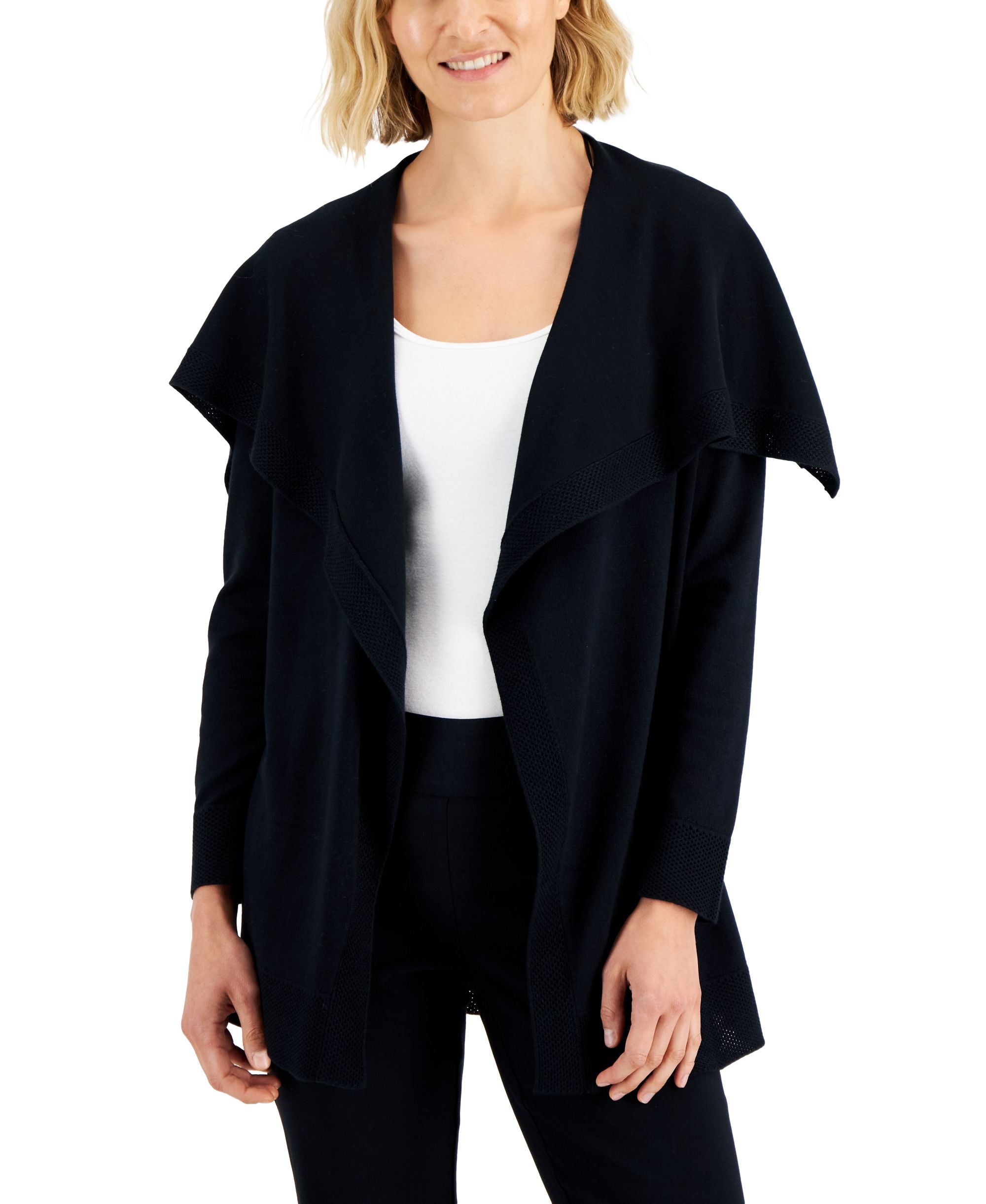JM Collection Petite Envelope Neck Open Front Solid Cardigan