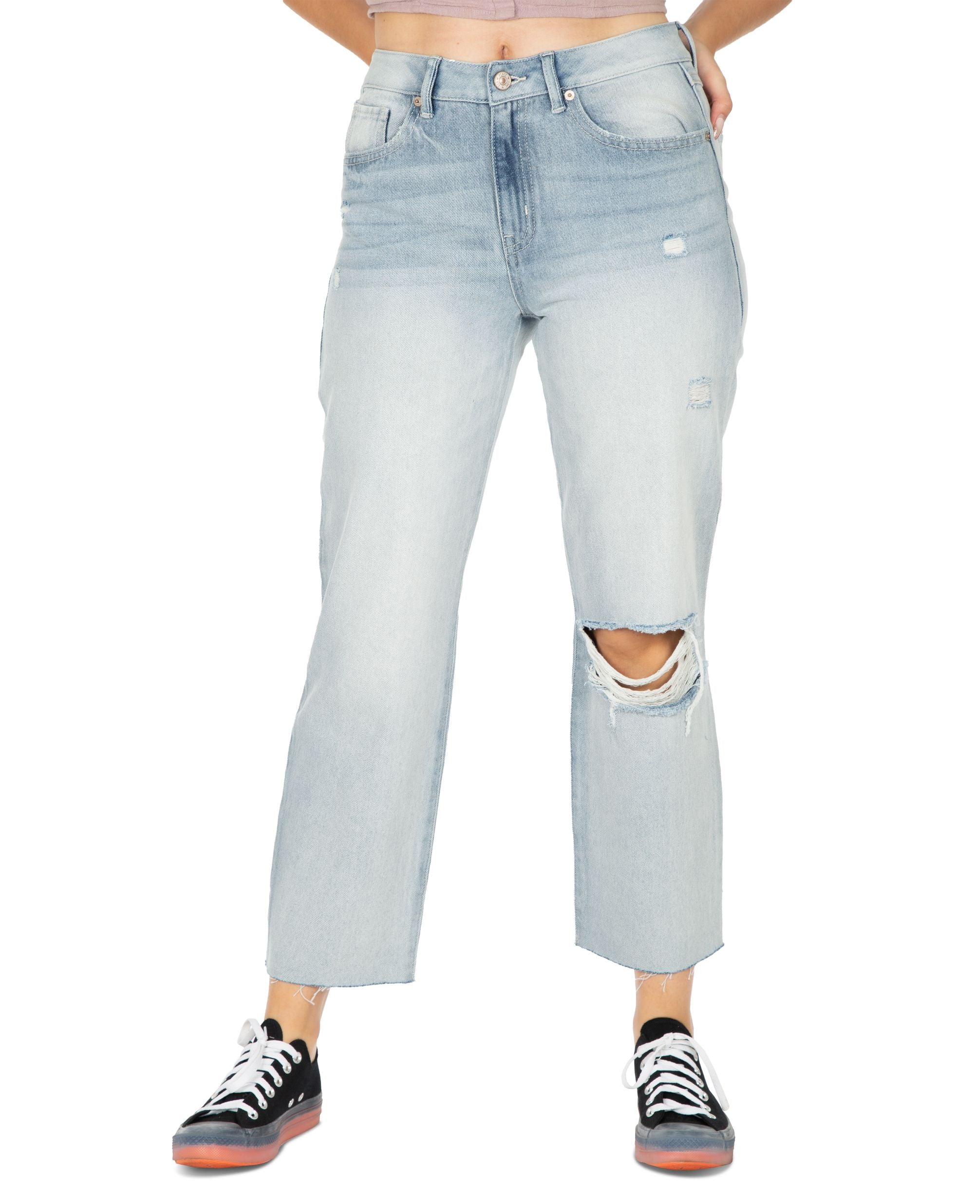 Juniors' Straight-Leg Cropped Ripped Jeans