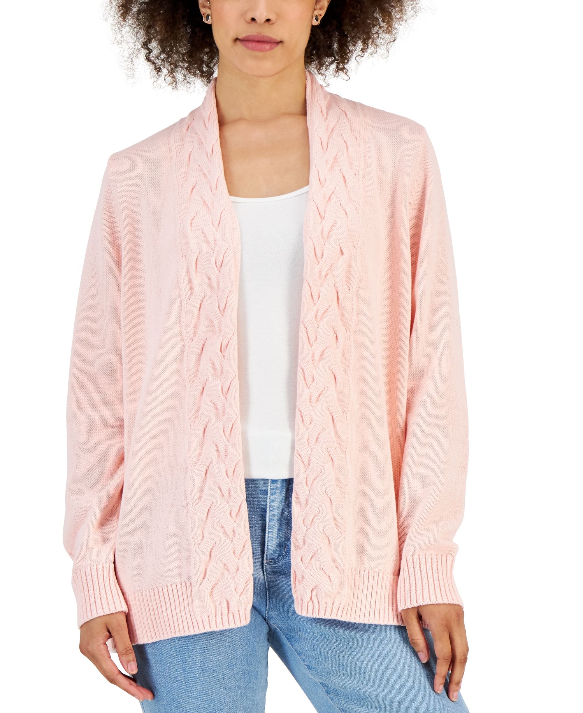 Women's Cotton Cable-Collar Cardigan