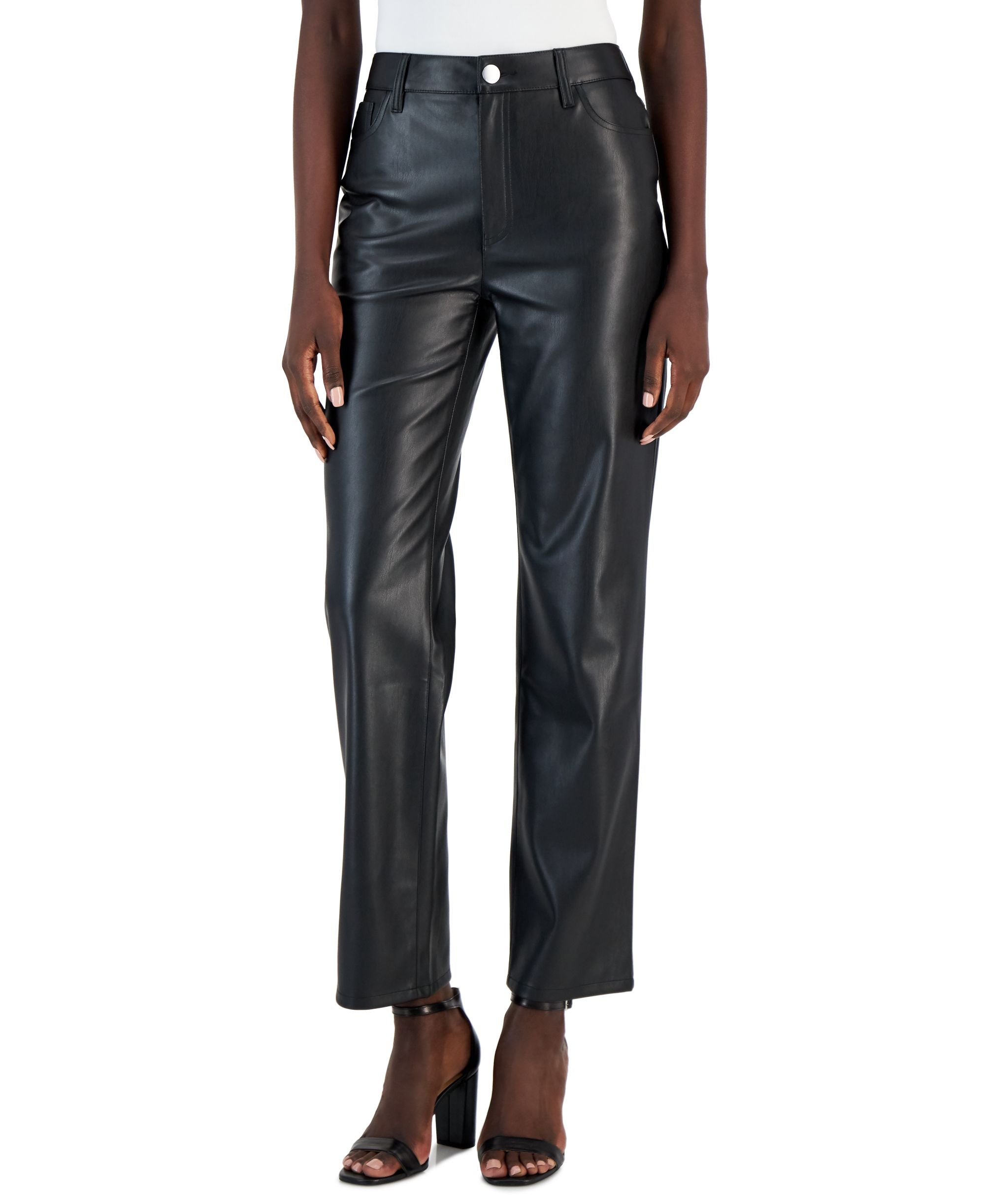 Petite Faux-Leather Straight-Leg Pants